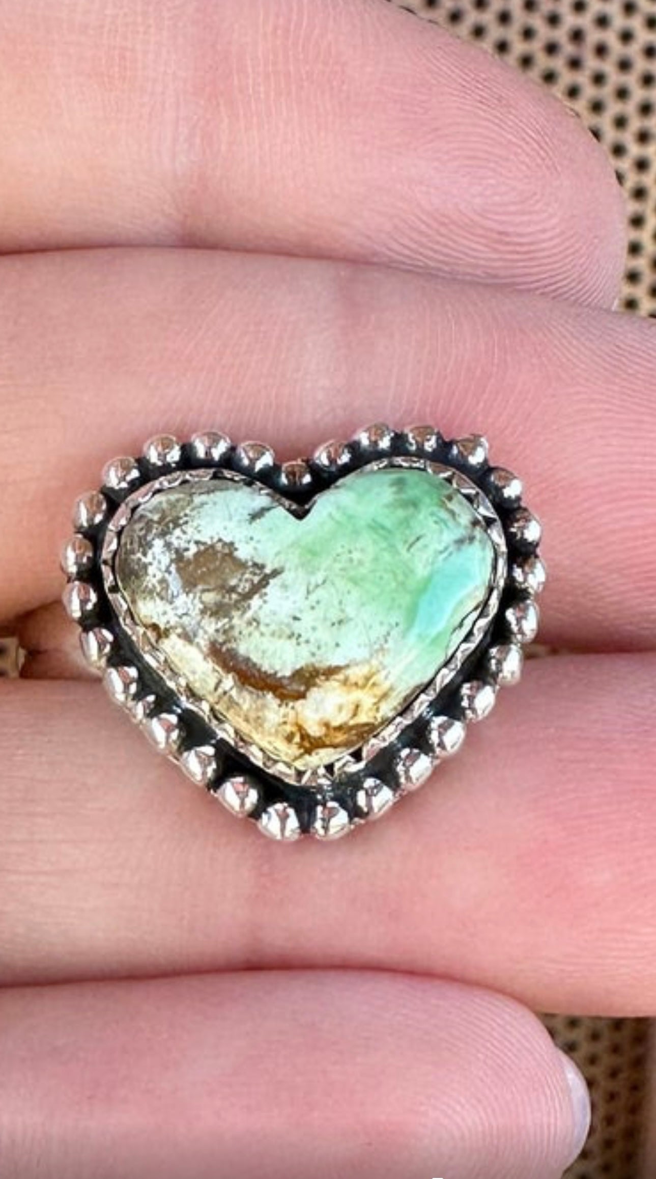 Turquoise Amore Handmade Adjustable Green Turquoise Sterling Silver Heart Ring