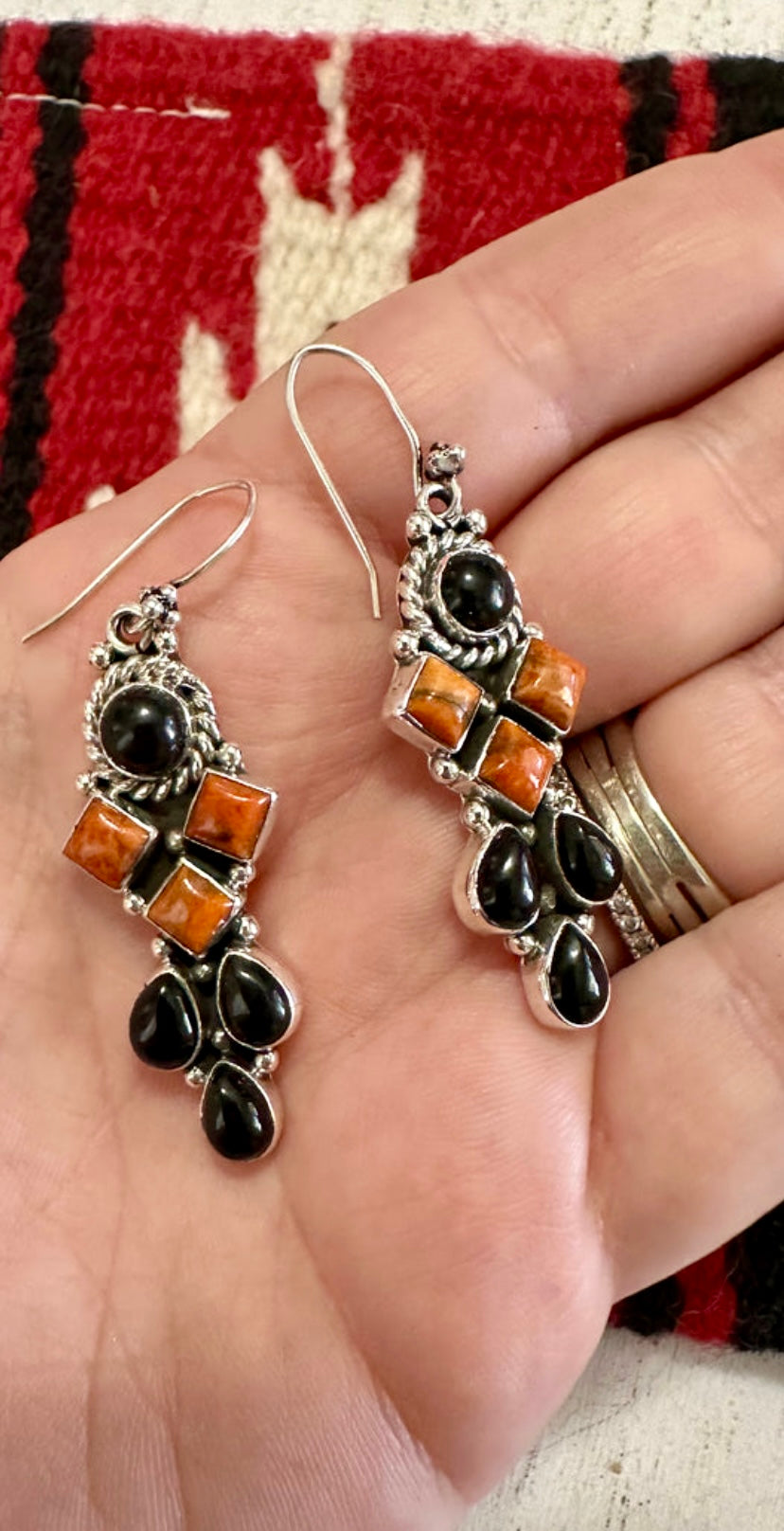 HALLOWEEN COLLECTION Nizhoni Black Onyx, Orange Mojave & Sterling Silver Dangle Earrings