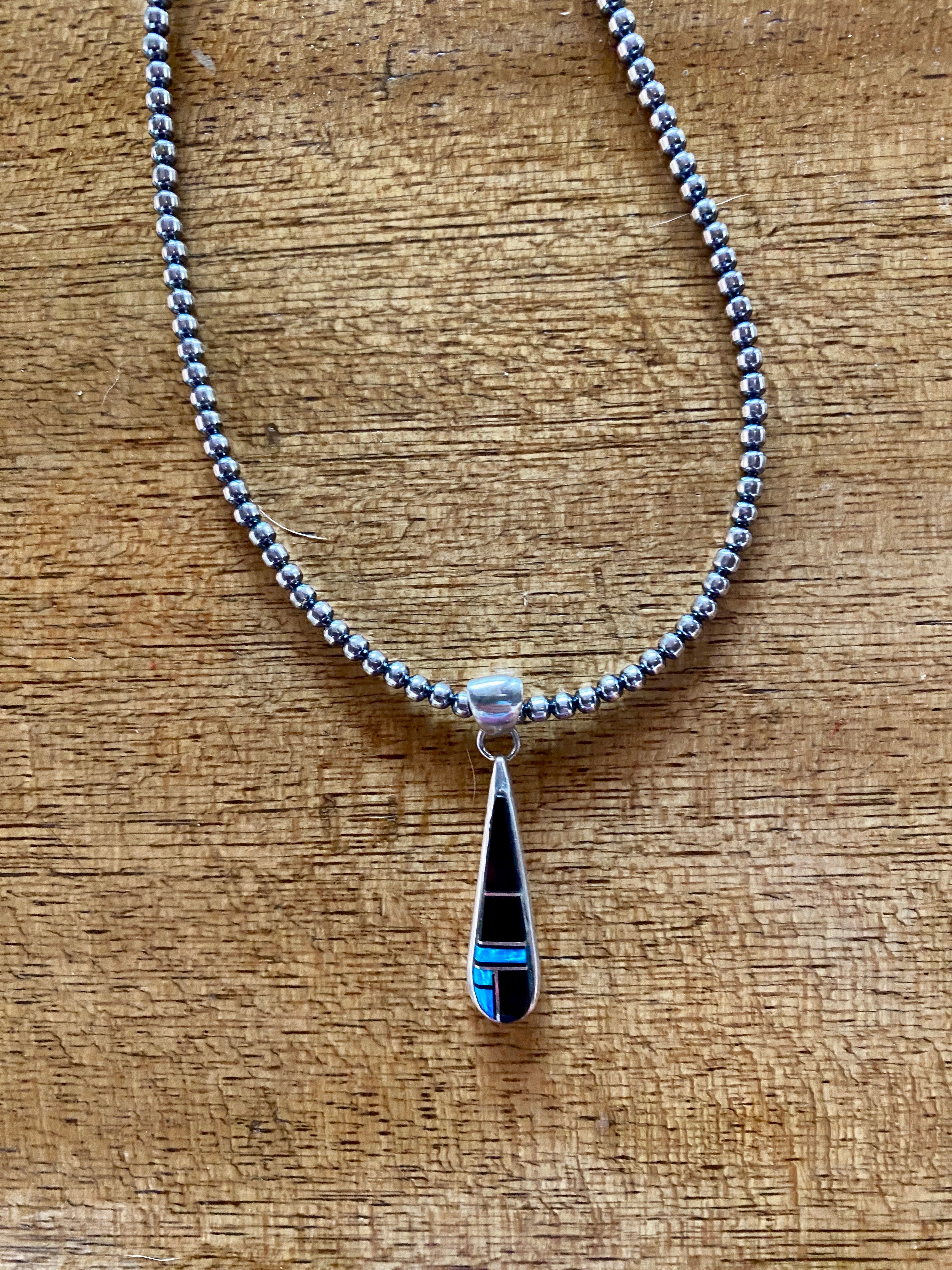 Navajo Onyx, Blue Opal Sterling Silver Pendant