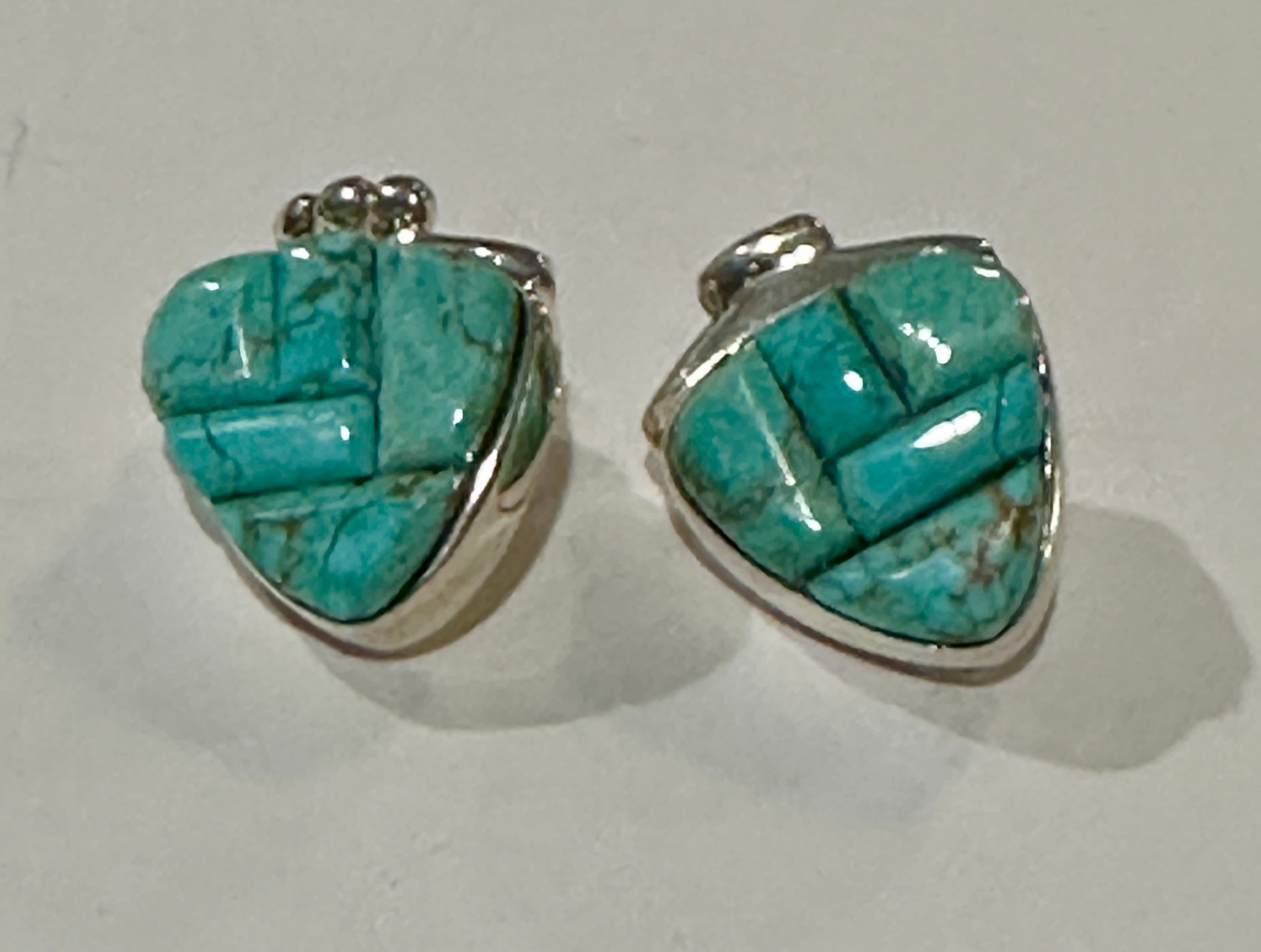 Navajo Turquoise 8 & Sterling Silver Rolled Berry Stud Earrings