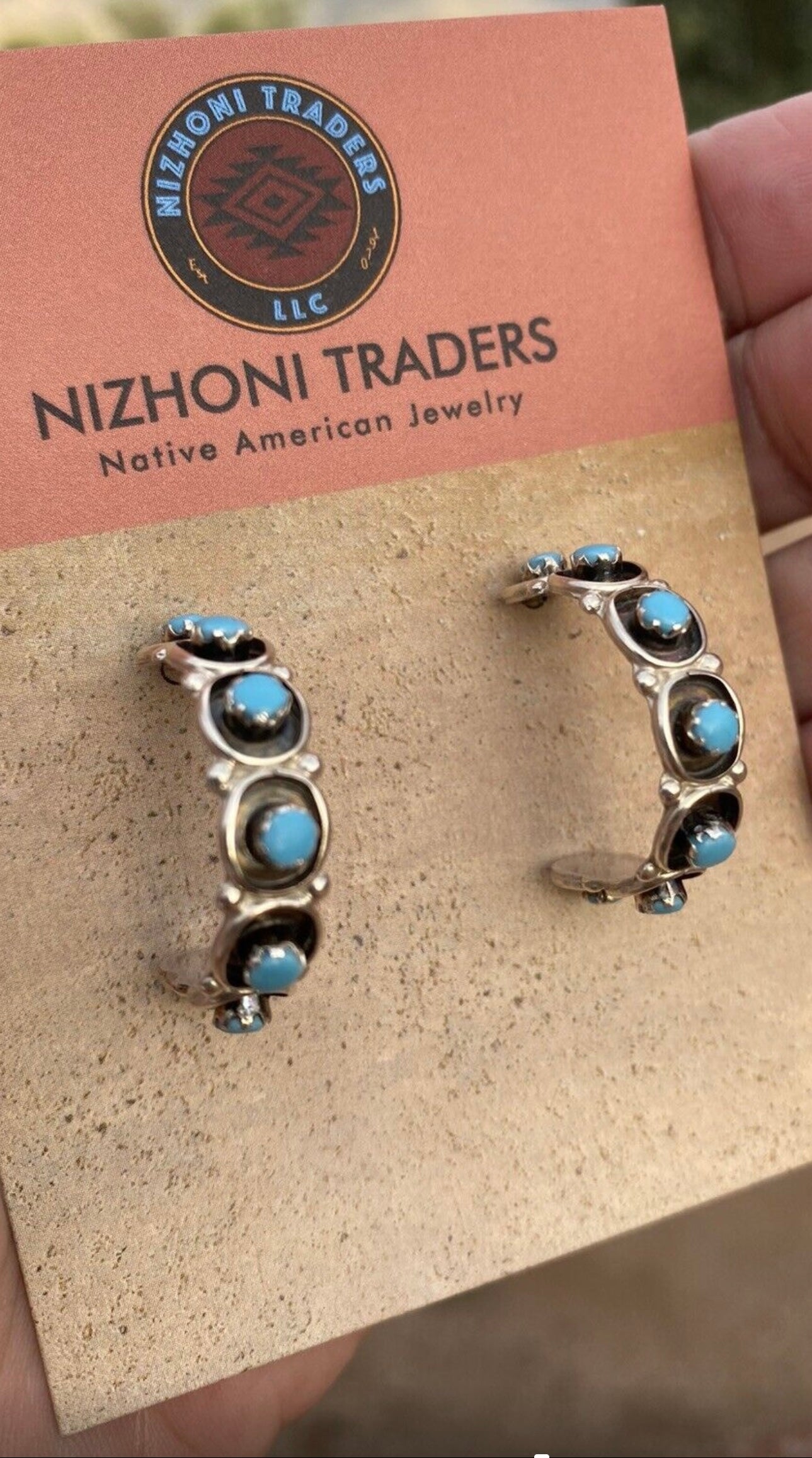 Zuni Sterling Silver & Turquoise Hoop Earrings