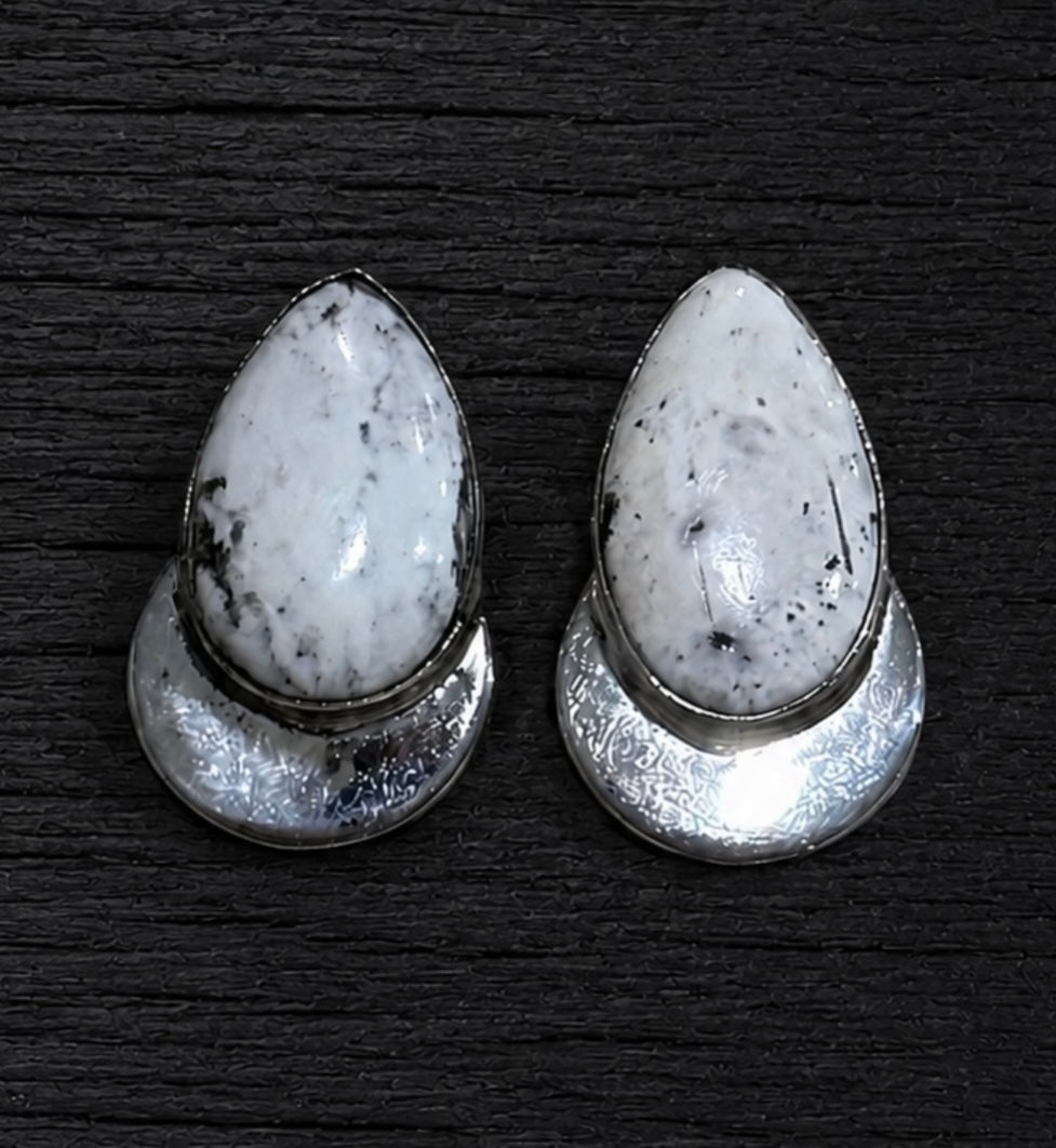 Handcrafted White Buffalo & Sterling Silver Post Earrings