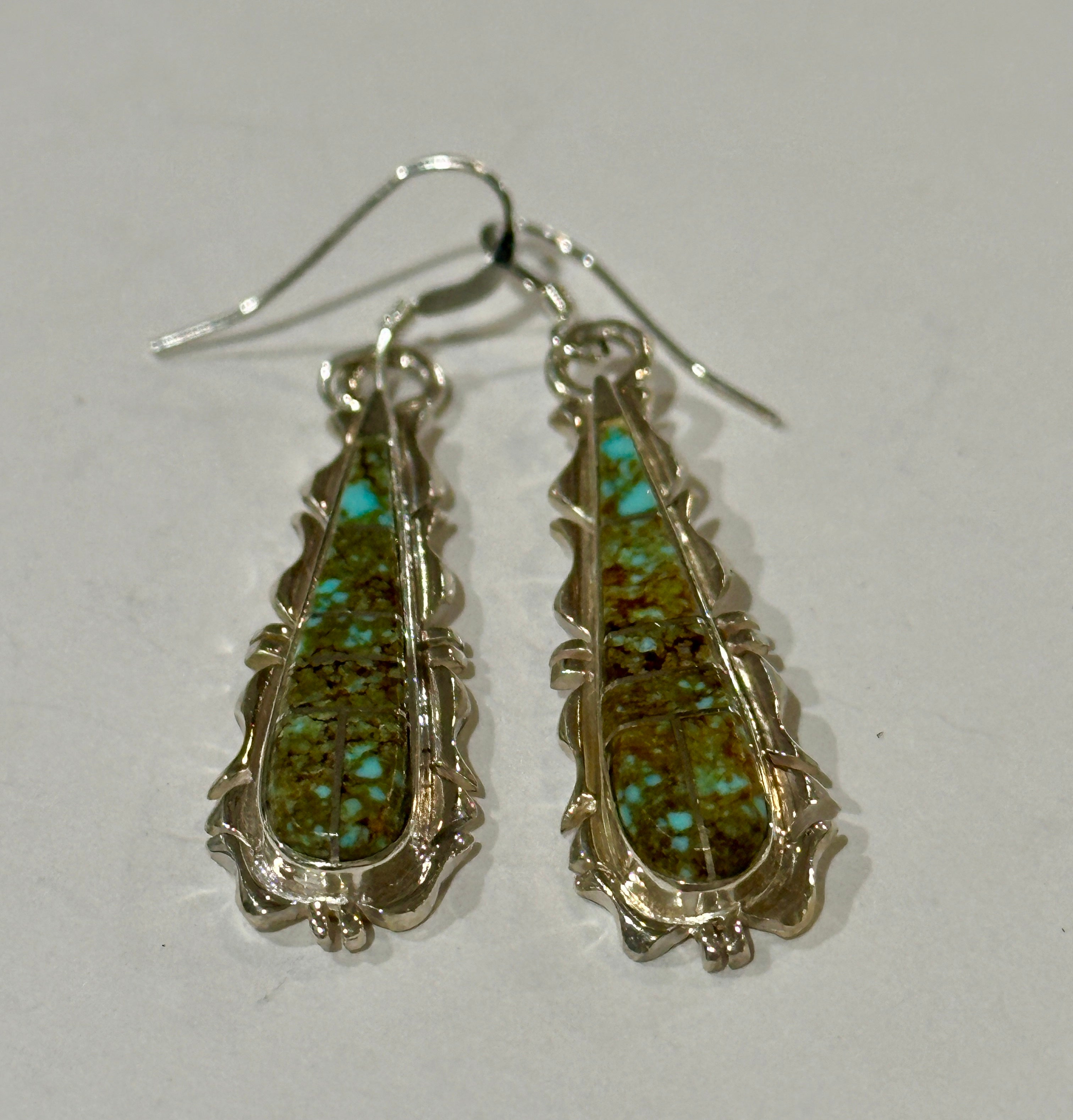 Navajo Turquoise 8 & Sterling Silver Jagged Club Dangle Earrings