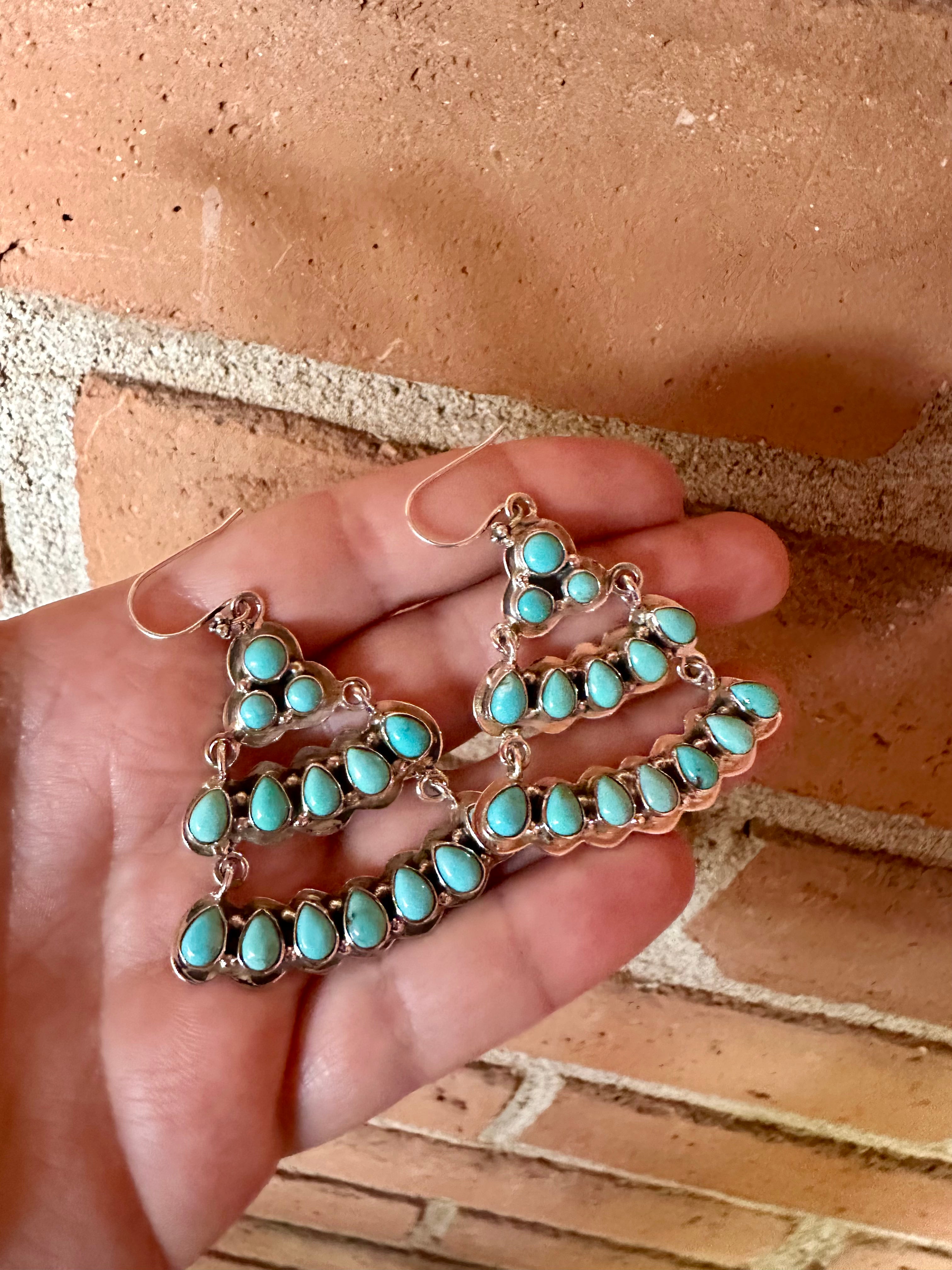 Handmade Sterling Silver & Turquoise Chandelier Wire Dangle Earrings