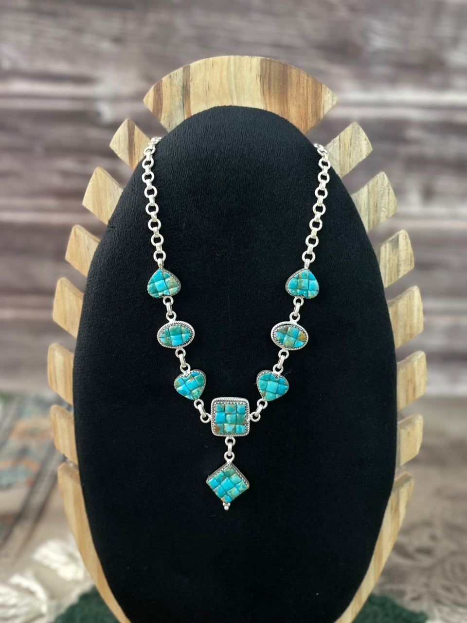 Handmade Sterling Silver Kingman Turquoise Cobble Stone Choker Necklace Signed Nizhoni