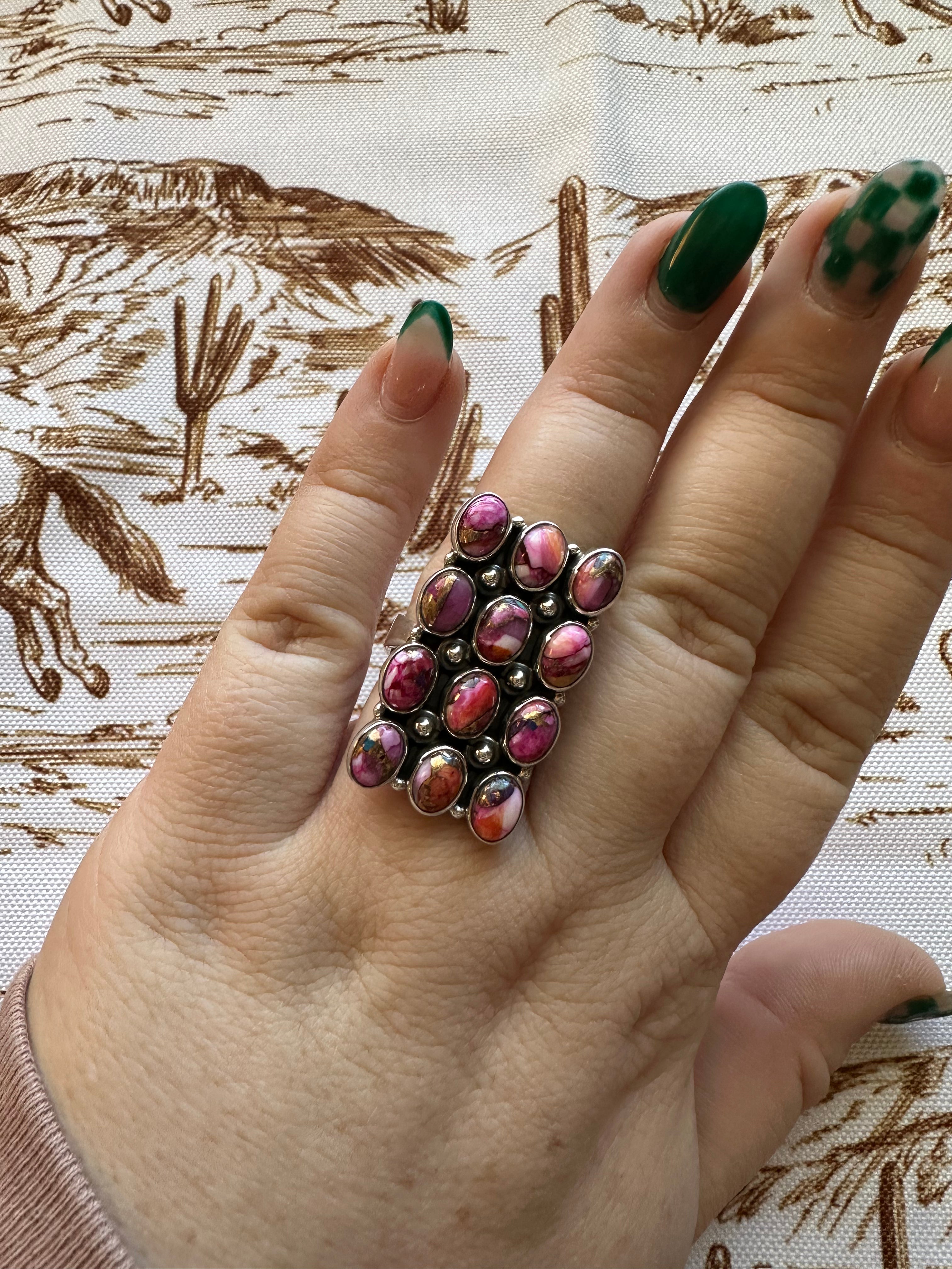 NFR COLLECTION Handmade Pink Dream & Sterling Silver Adjustable Ring Signed Nizhoni