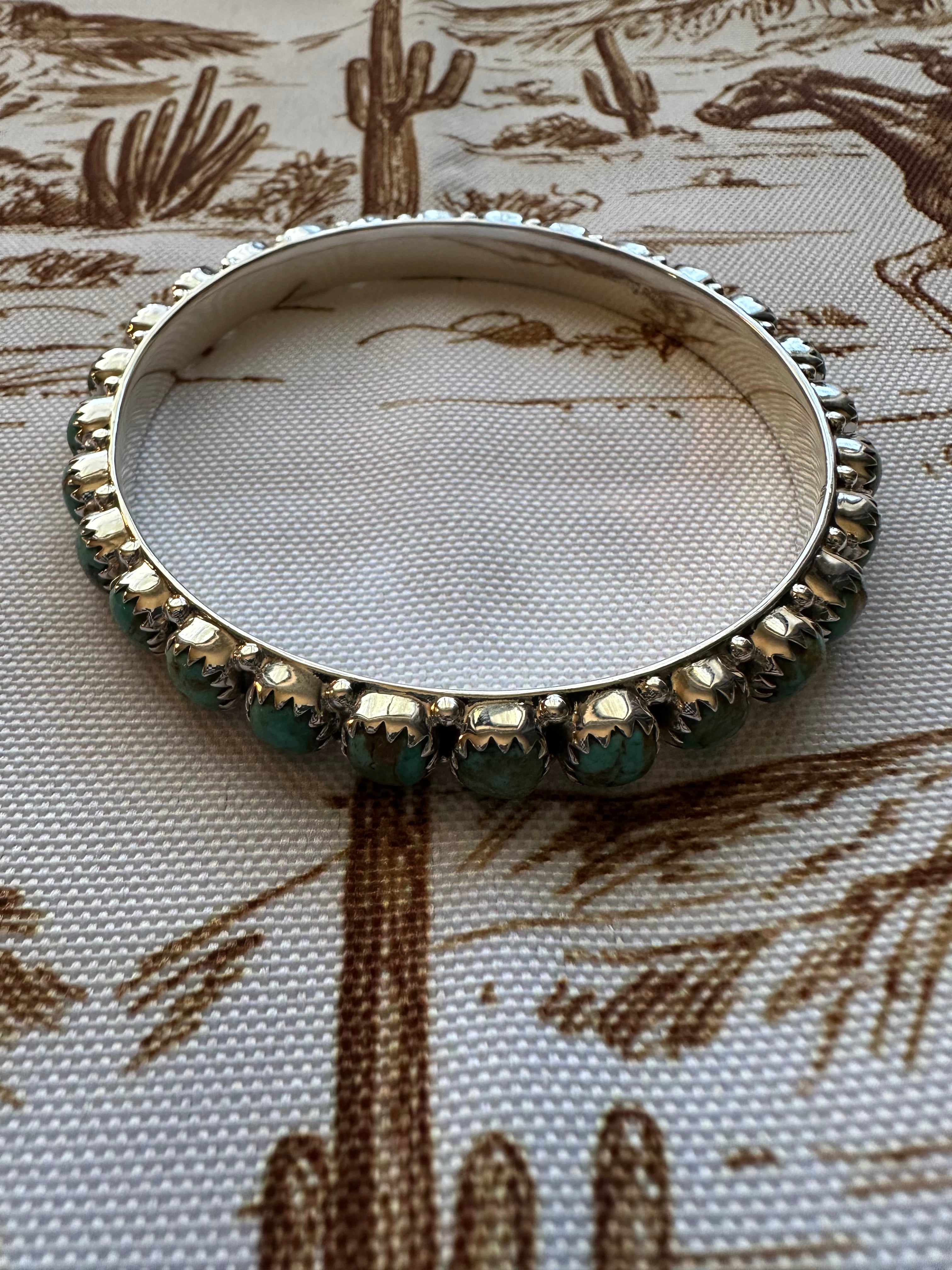 NFR COLLECTION Handmade Kingman Turquoise & Sterling Silver Bangles Size 7.5 Signed Nizhoni