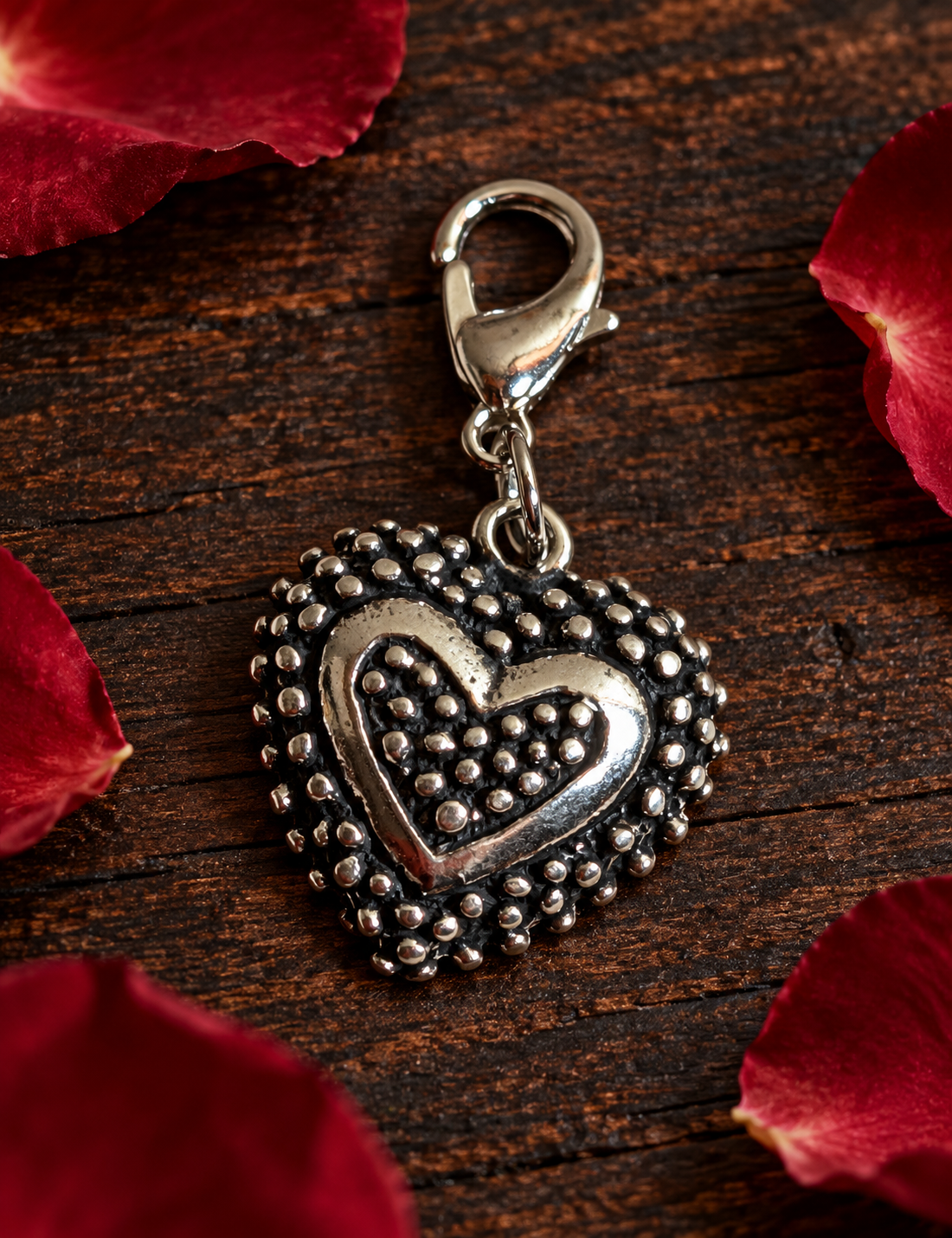 Handcrafted Textured Heart Charm Sterling Silver
