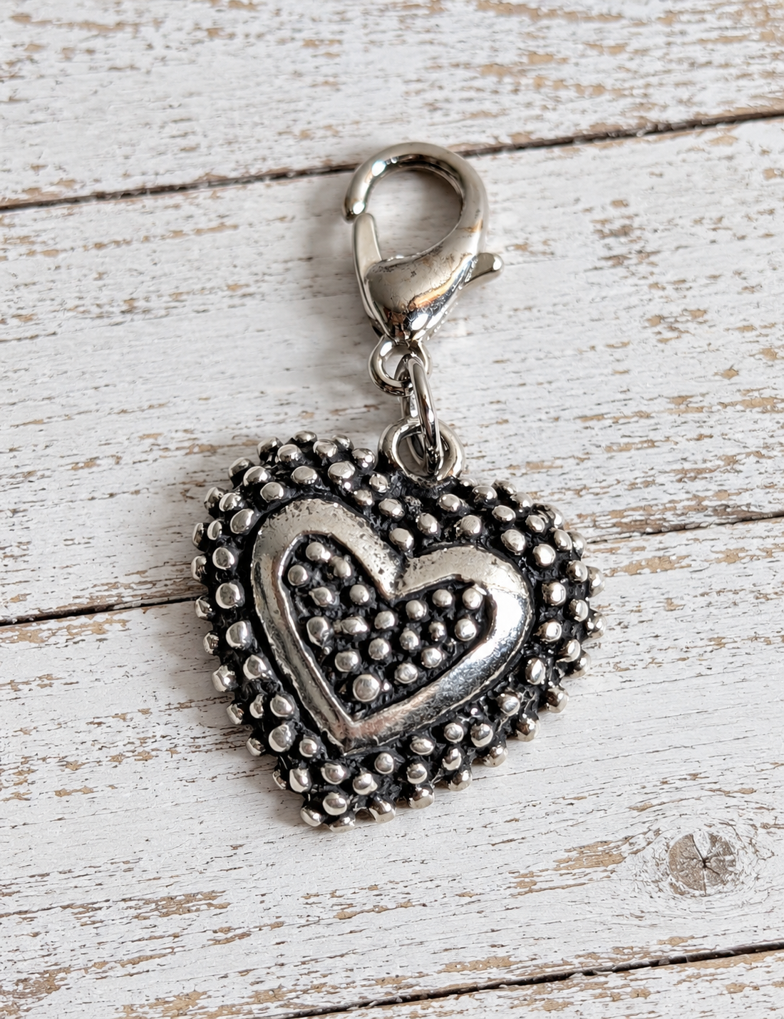 Handcrafted Textured Heart Charm Sterling Silver