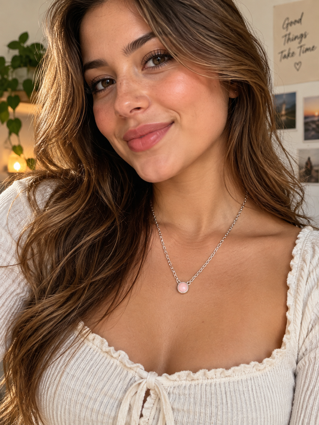 Handcrafted Sterling Silver & Queen Pink Conch Dot Necklace