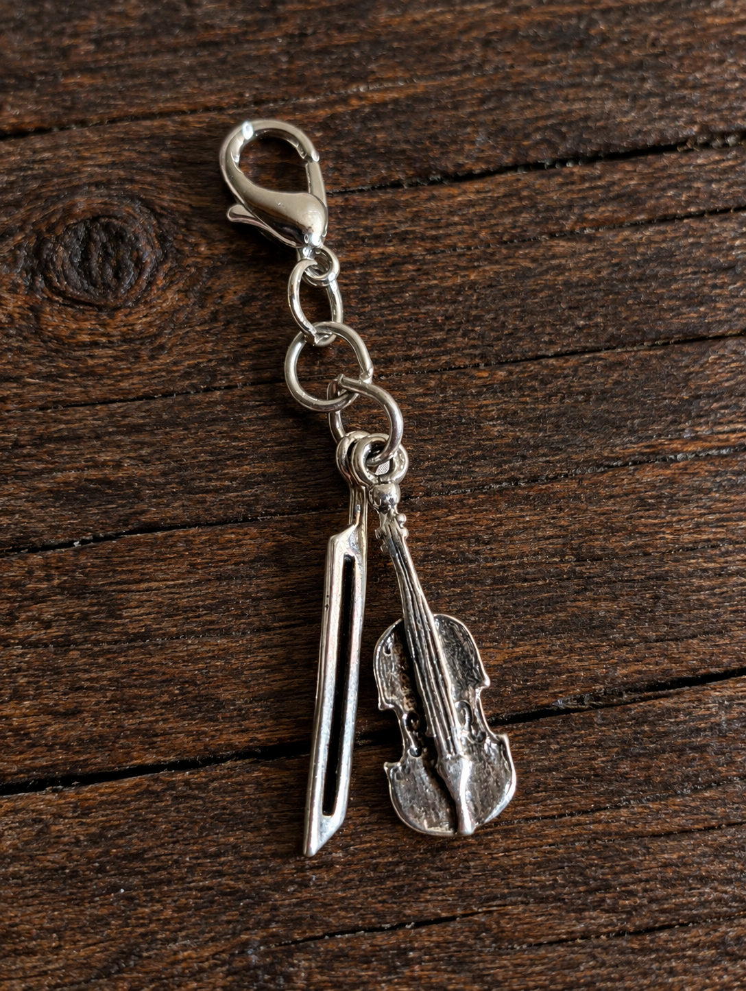 Handcrafted Violin With Bow Musical Instrument Charm Sterling Silver