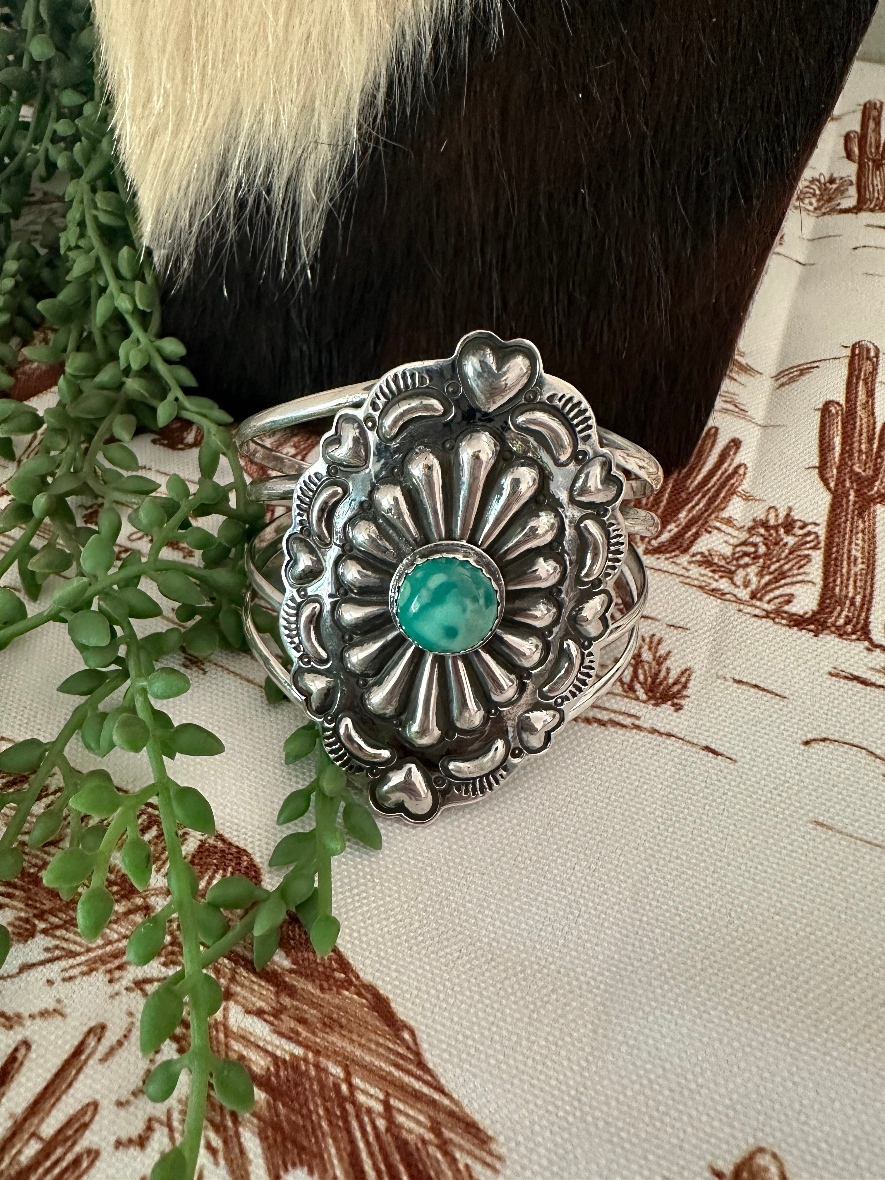 Handmade Sterling Silver & Turquoise Adjustable Concho Cuff Bracelet