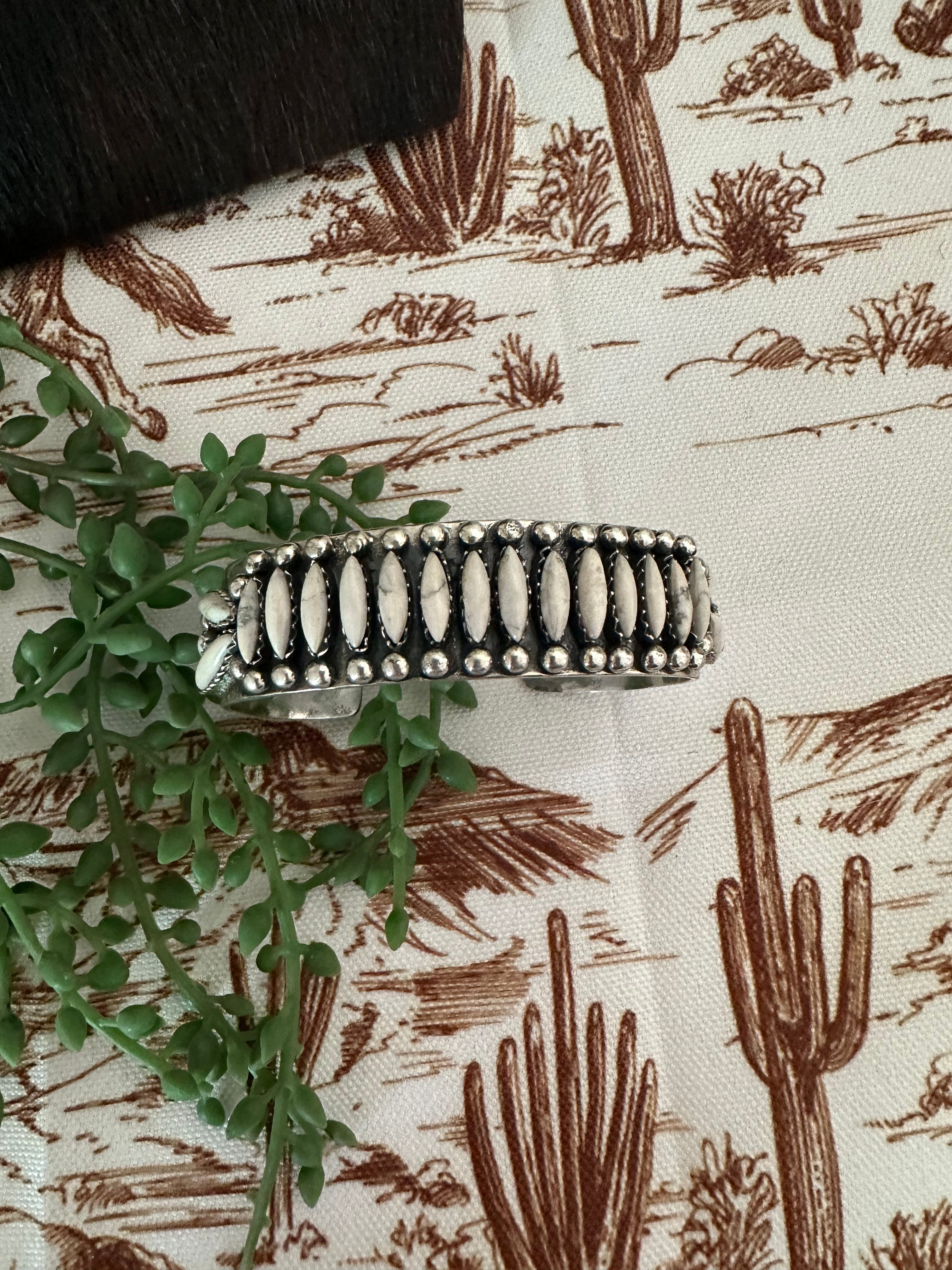 Handmade Sterling Silver & White Buffalo Cuff Bracelet