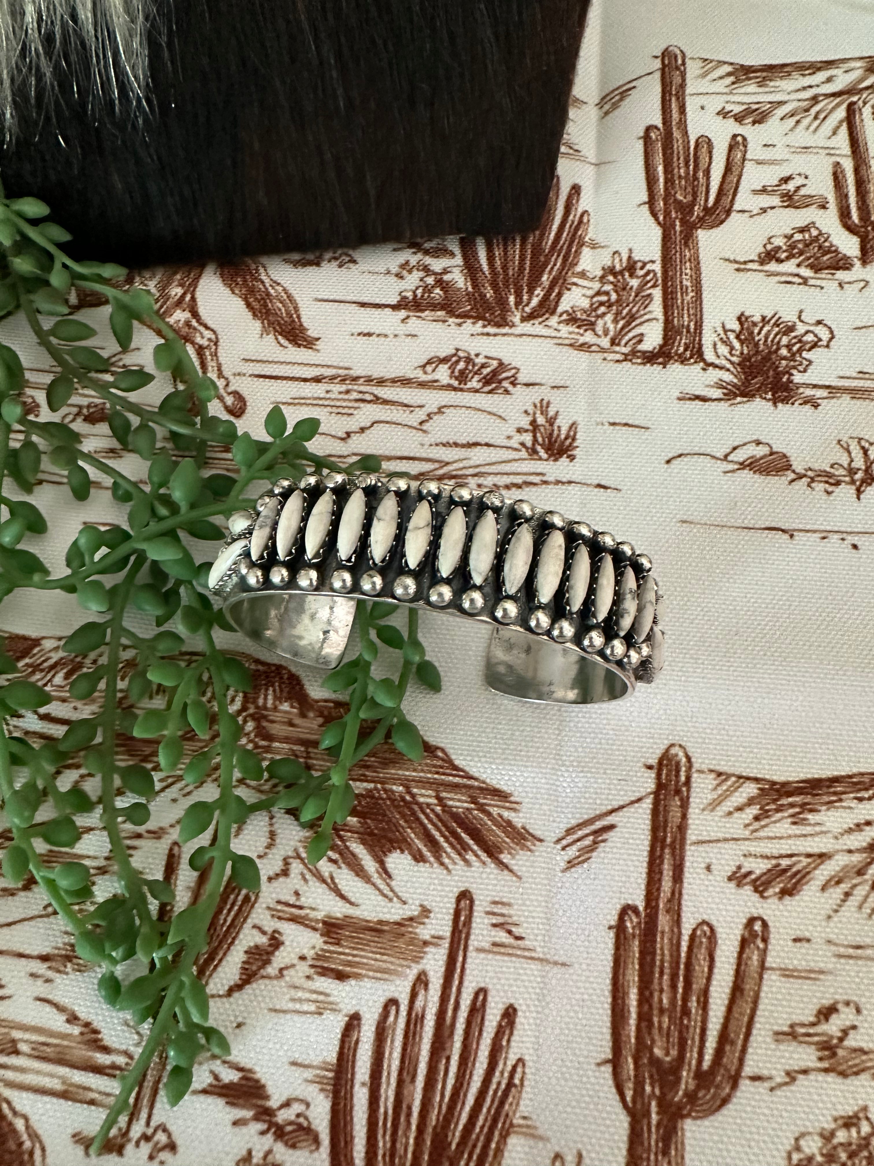 Handmade Sterling Silver & White Buffalo Cuff Bracelet