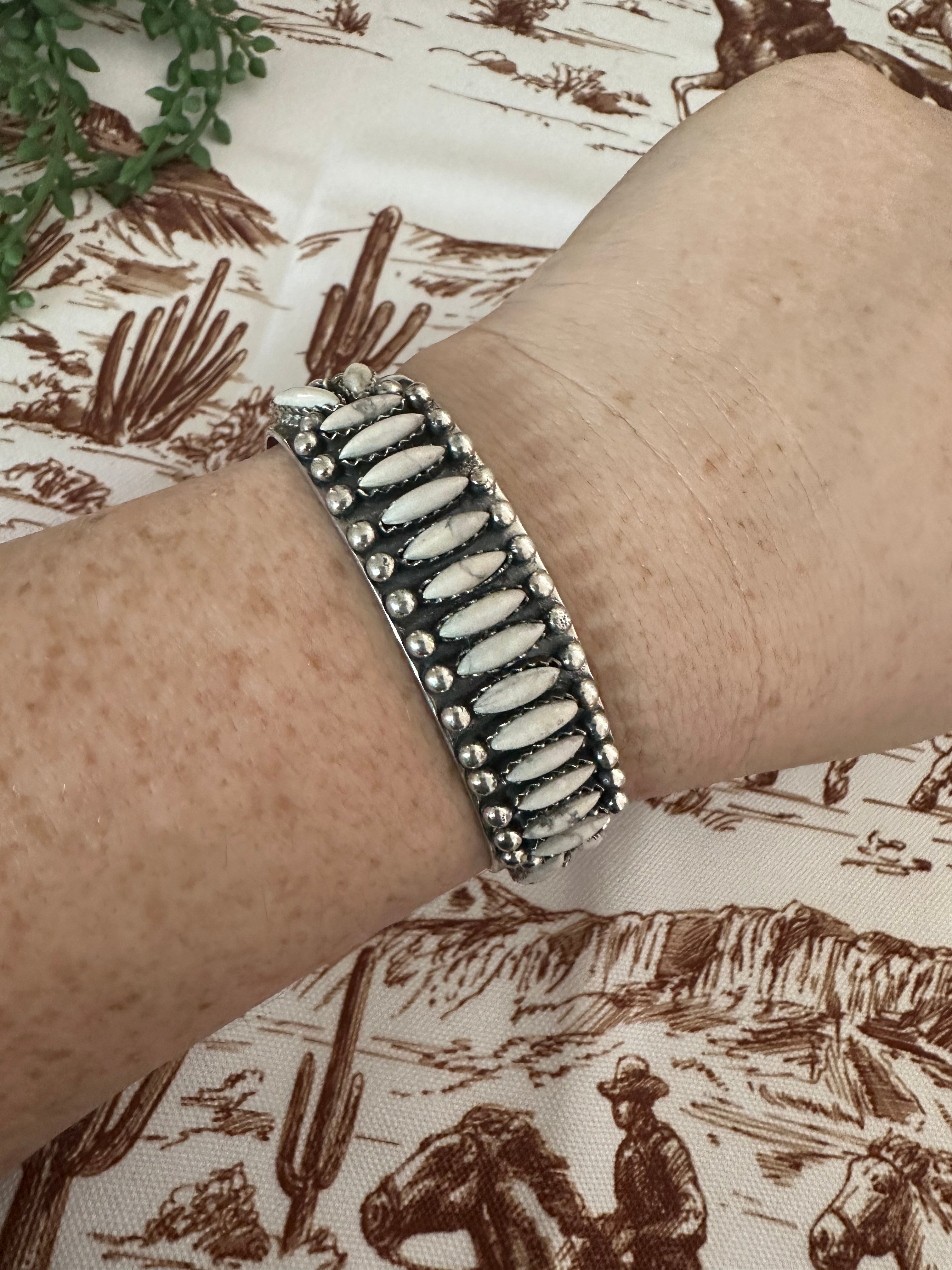 Handmade Sterling Silver & White Buffalo Cuff Bracelet