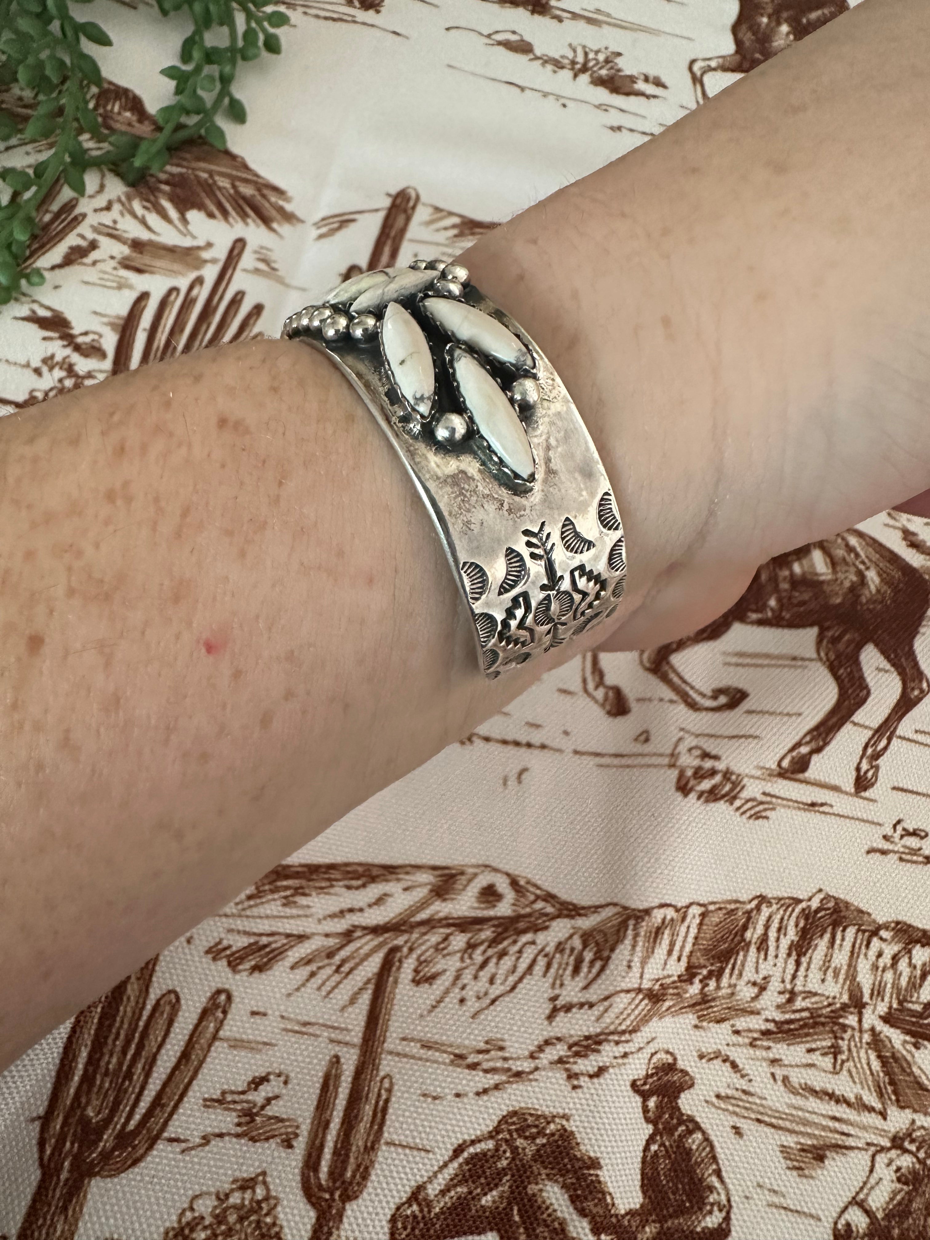 Handmade Sterling Silver & White Buffalo Cuff Bracelet