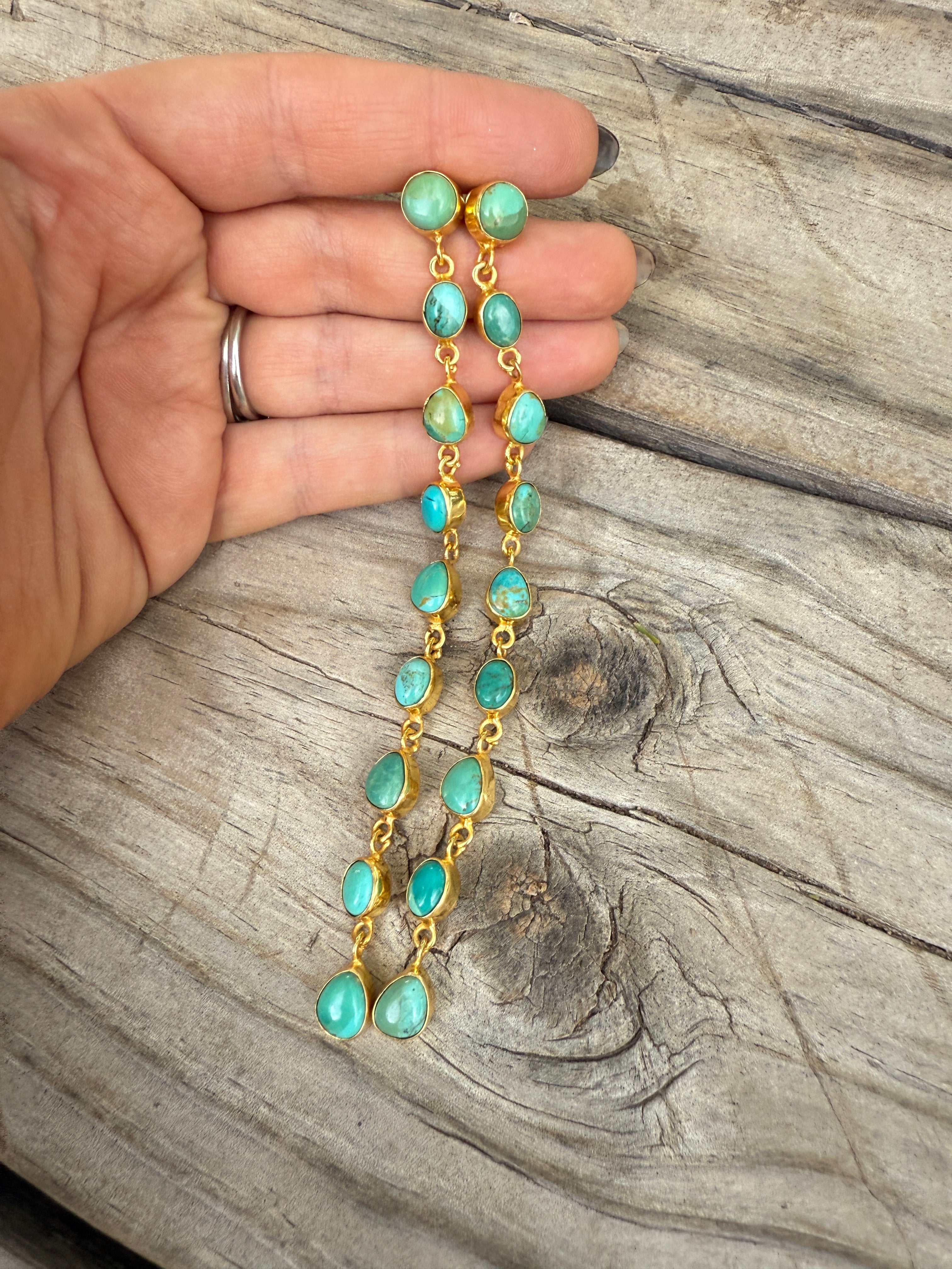 “The Golden Collection” RUNWAY Handmade Natural Kingman Turquoise Post Dangle Earrings (4)