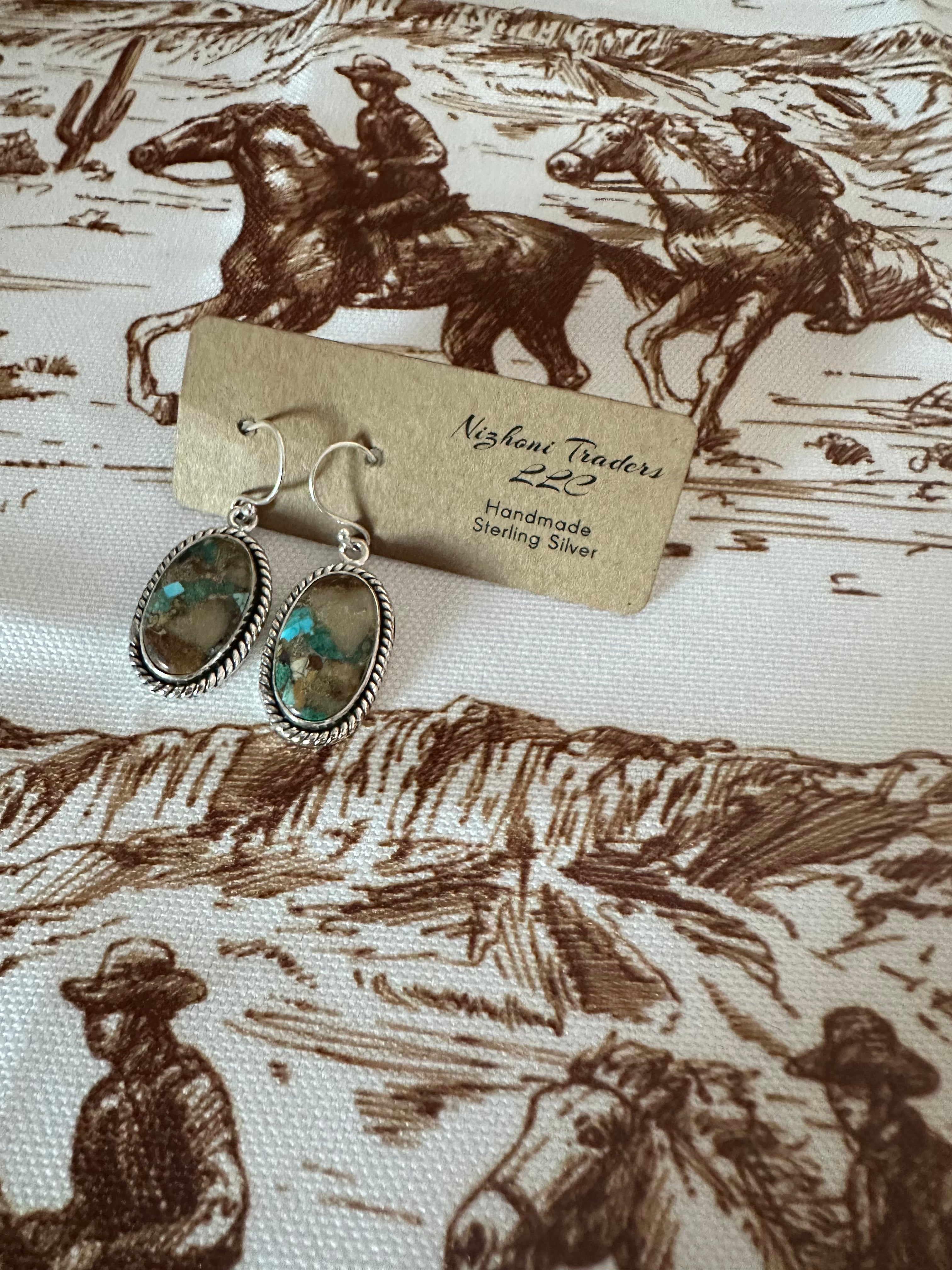 NFR COLLECTION Handmade  Royston Turquoise and Silver Silver  Dangle Earrings