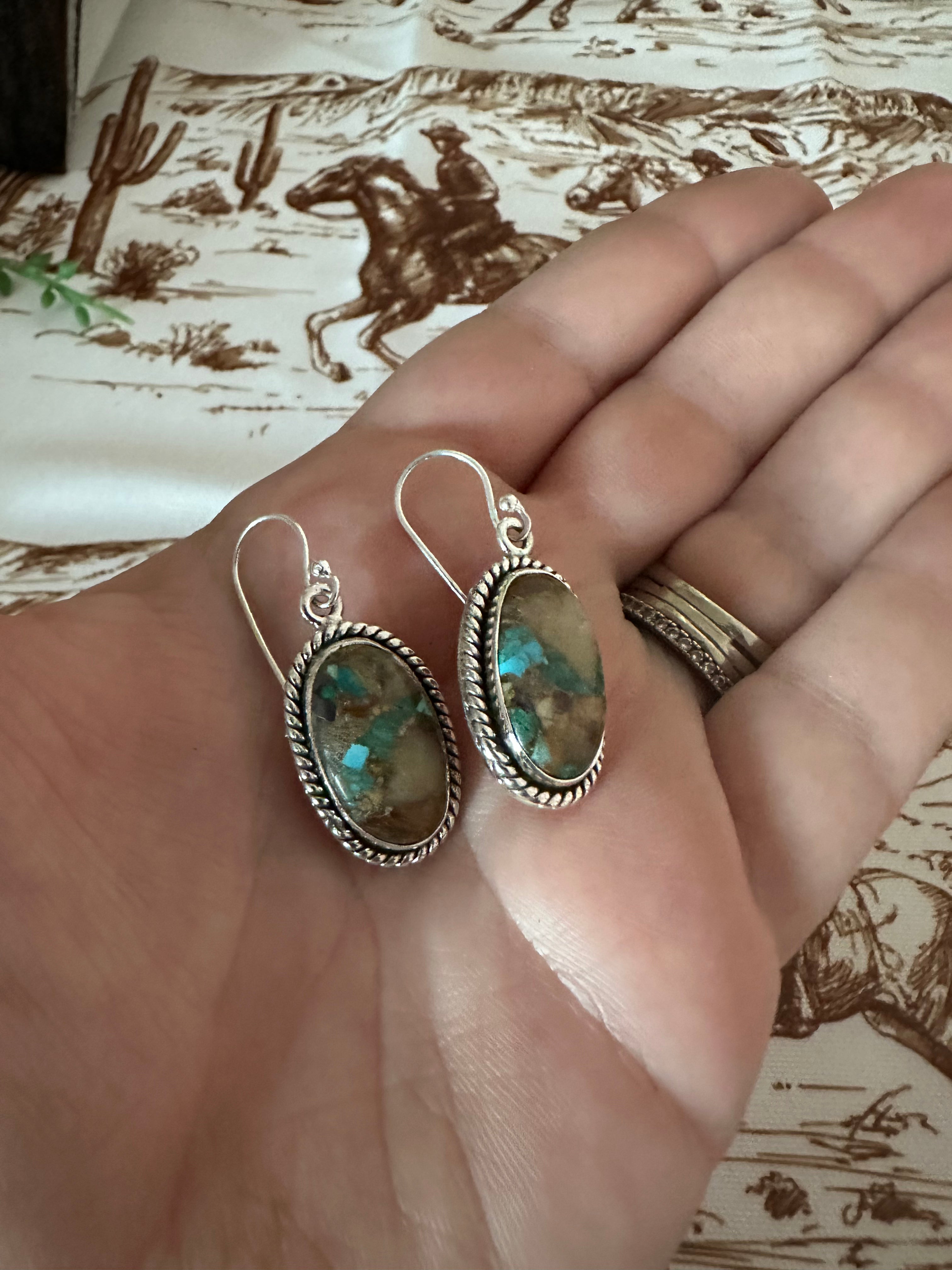 NFR COLLECTION Handmade  Royston Turquoise and Silver Silver  Dangle Earrings