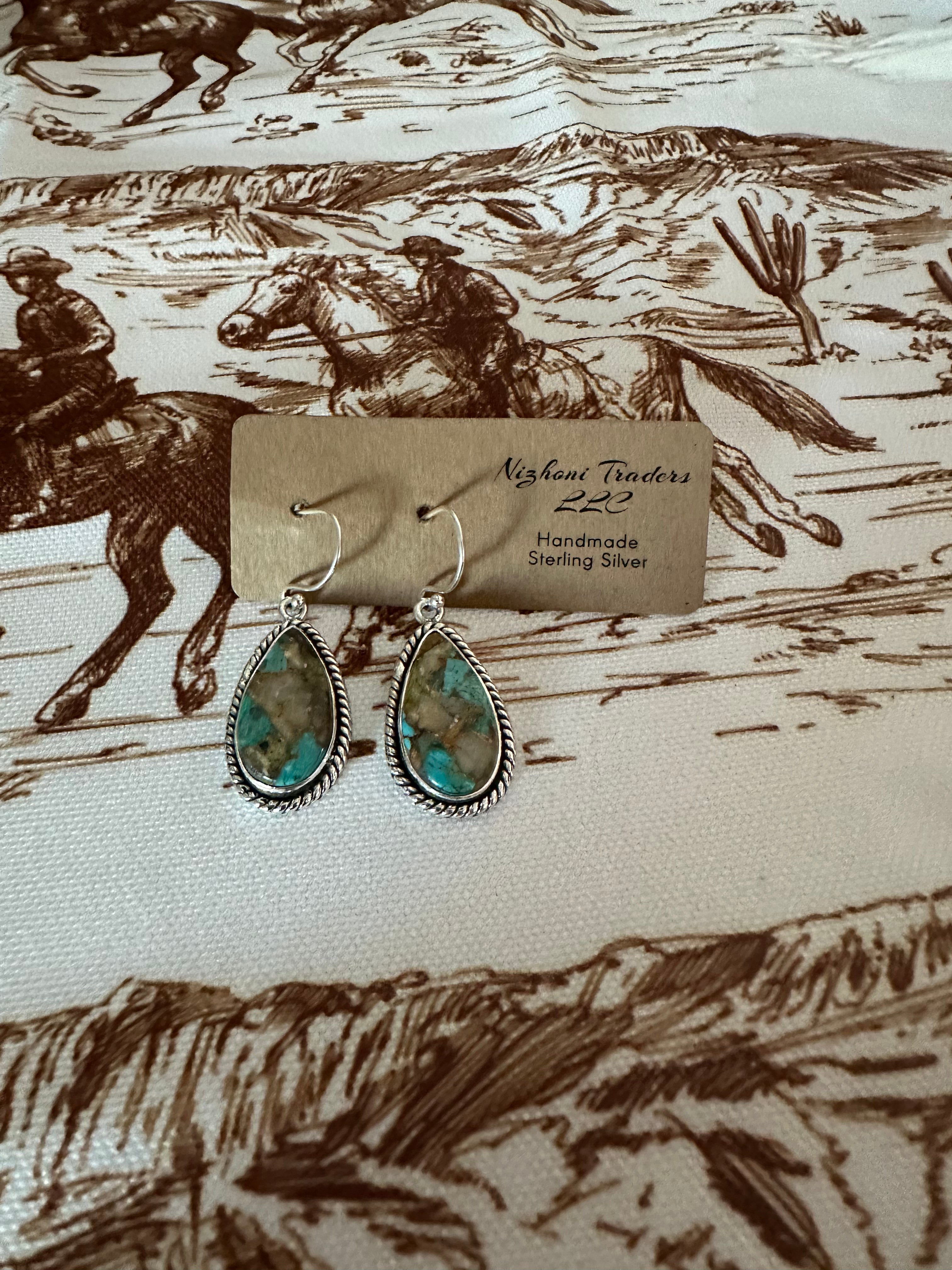 NFR COLLECTION Handmade  Royston Turquoise and Silver Silver Dangle Earrings