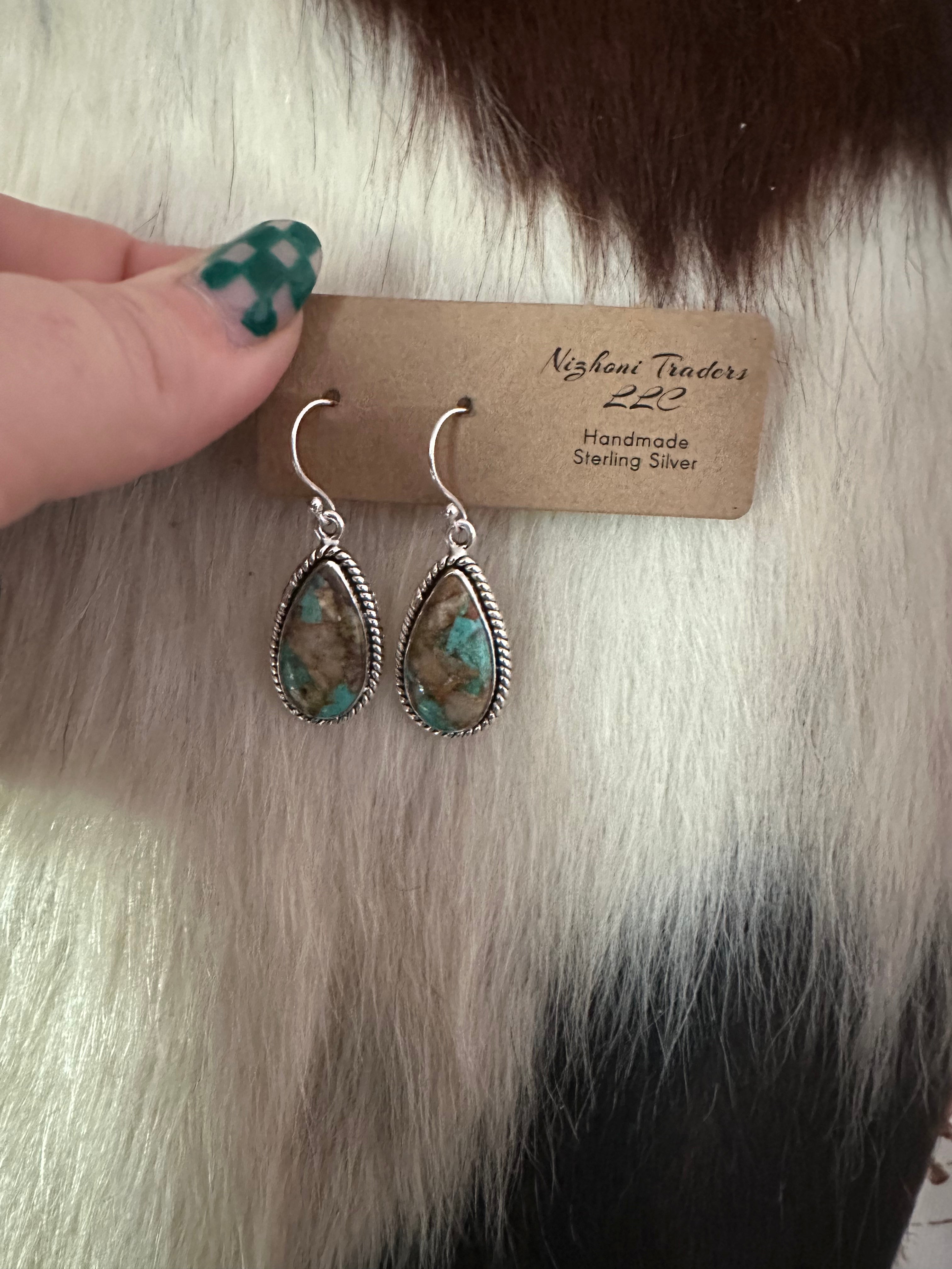 NFR COLLECTION Handmade  Royston Turquoise and Silver Silver Dangle Earrings