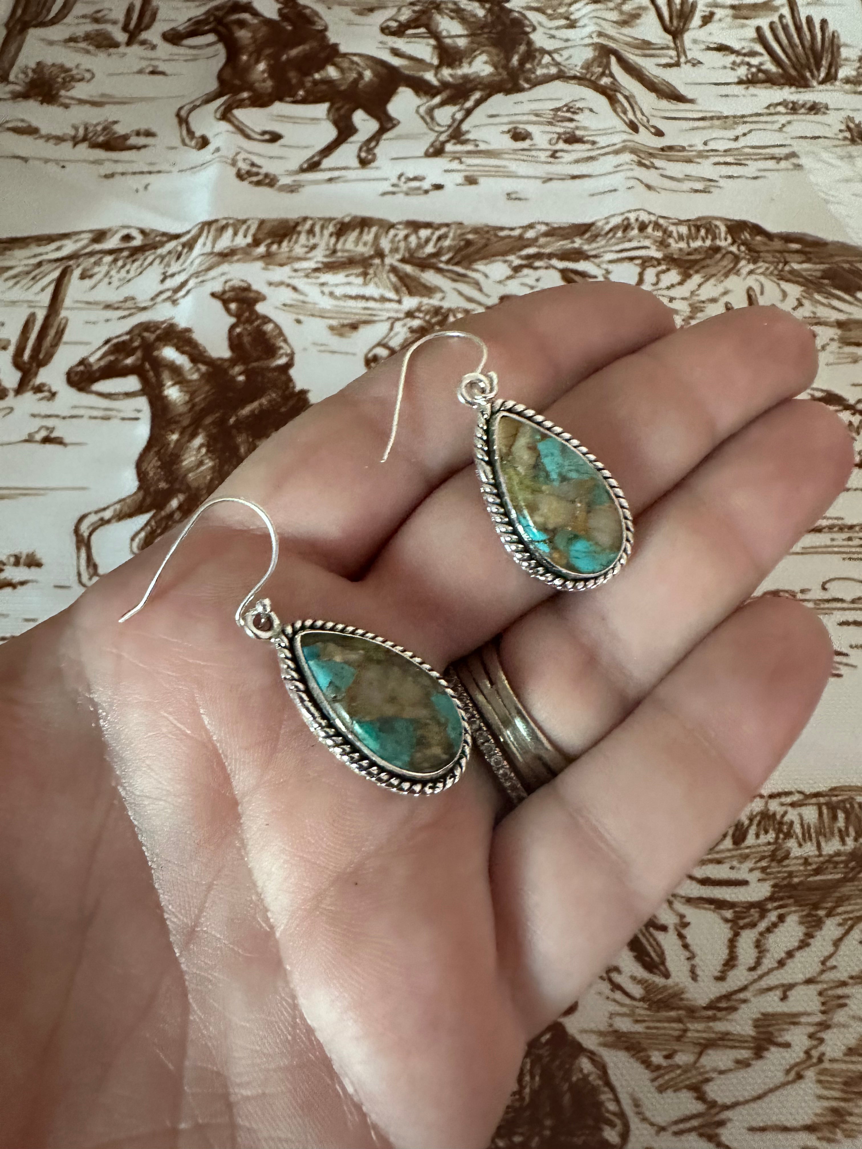 NFR COLLECTION Handmade  Royston Turquoise and Silver Silver Dangle Earrings