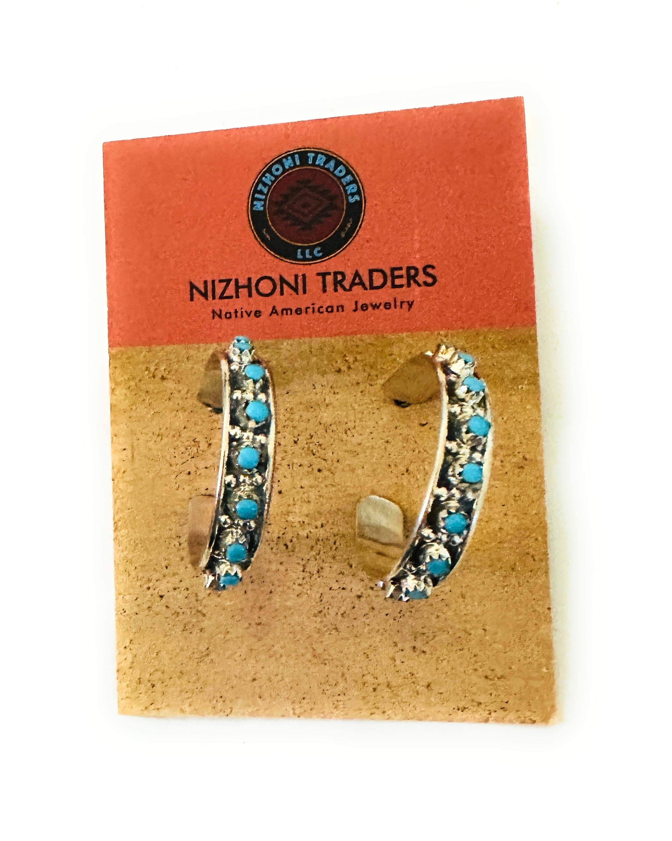 Zuni Sterling Silver & Turquoise Hoop Earrings