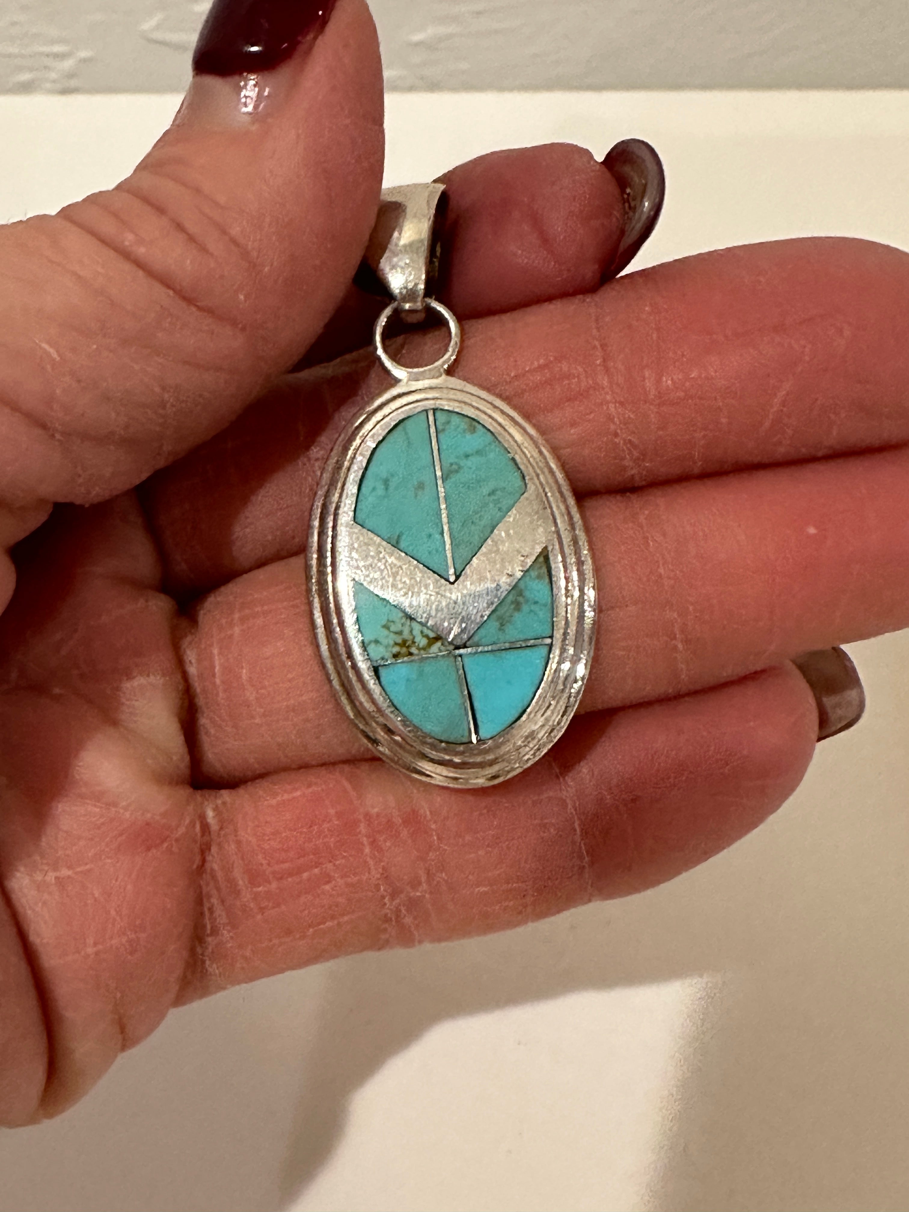 Navajo Turquoise 8 & Sterling Silver Oval Pendant