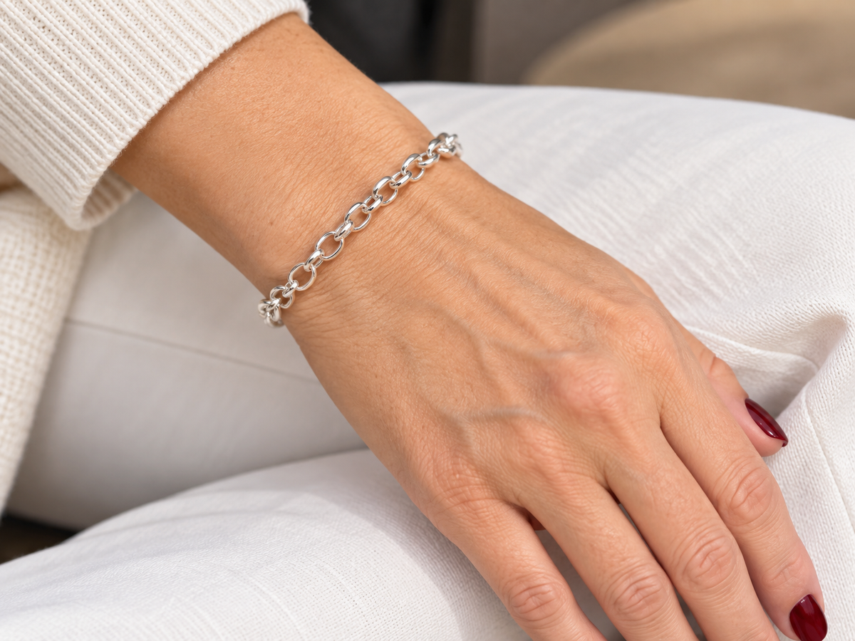Handcrafted Sterling Silver Charm Chain Bracelet 8 inch