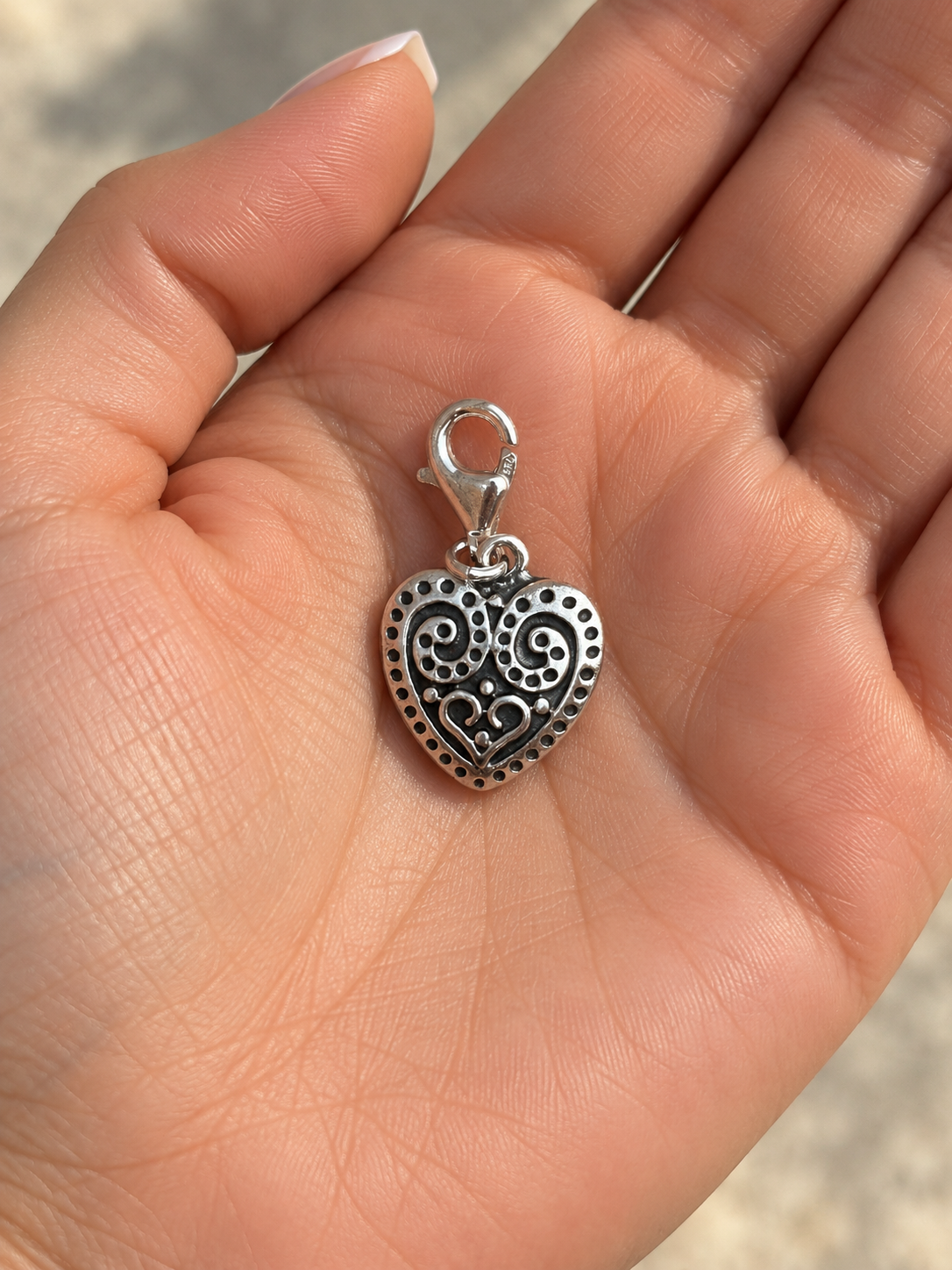 Handmade Sterling Silver Swirl Heart Charm
