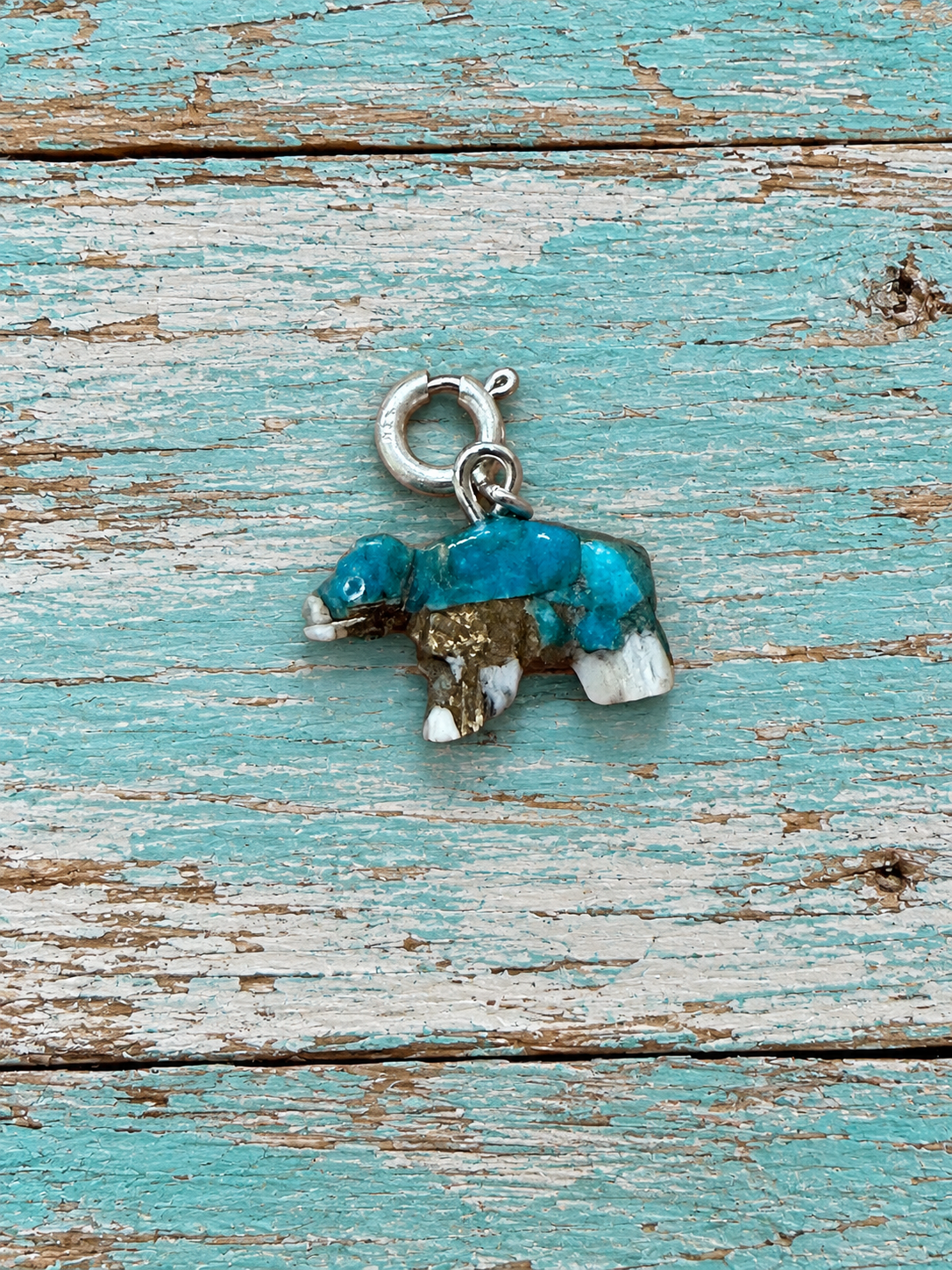 Handcrafted & Hand Carved Blue Mojave Bear Charm