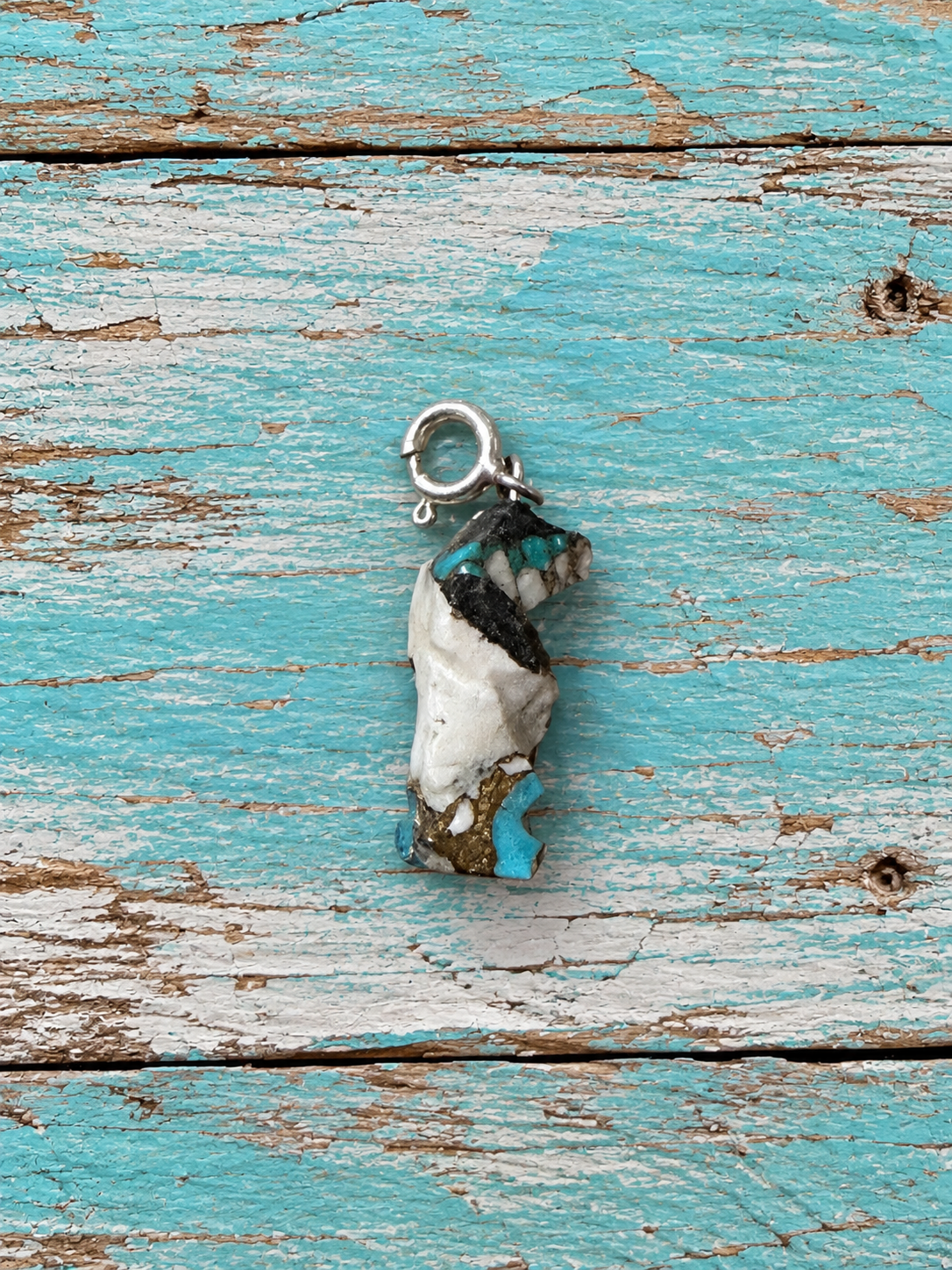 Handcrafted & Hand Carved Blue Mojave Standing Bear Charm