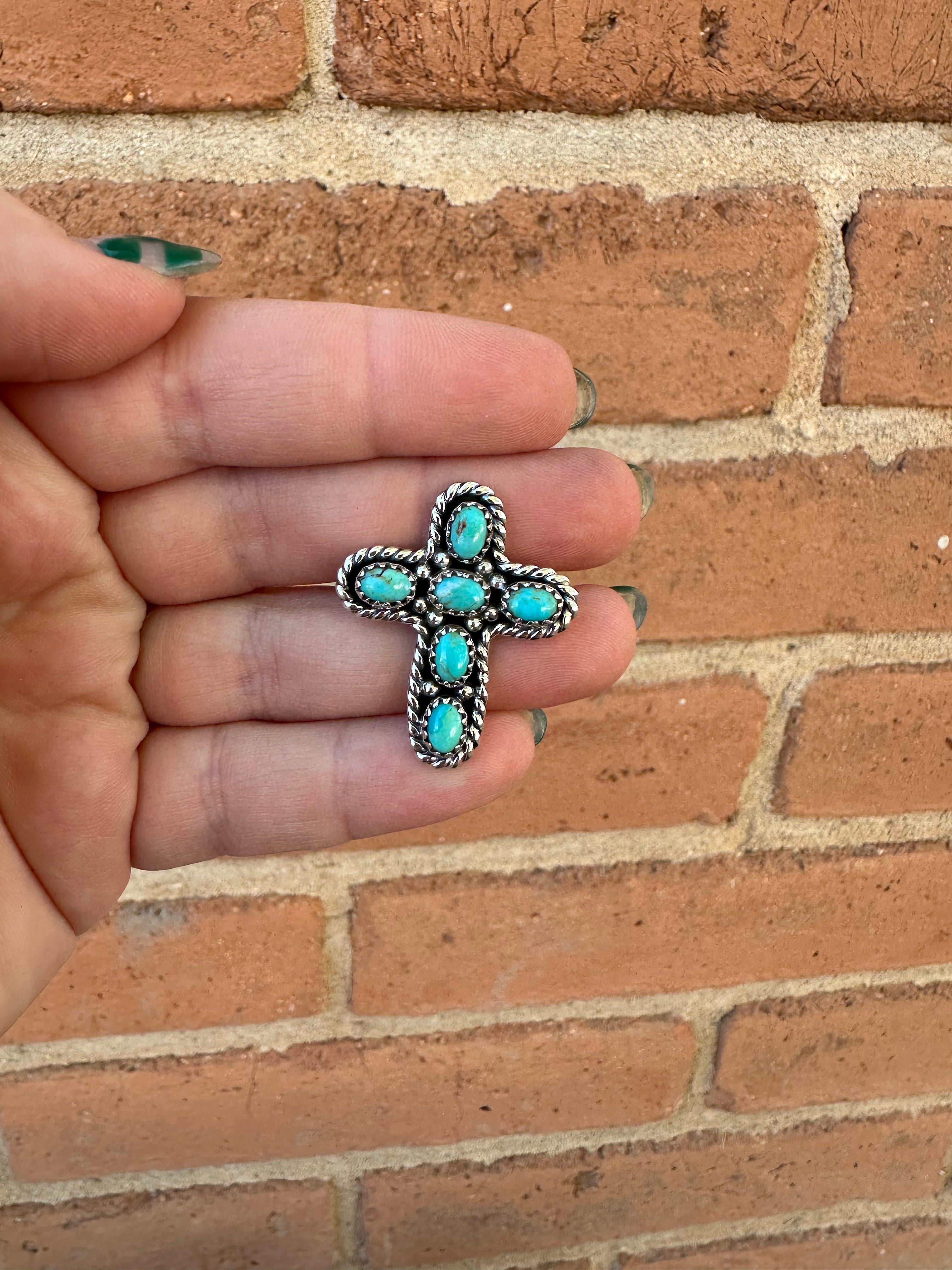 Handmade Sterling Silver & Turquoise Adjustable Cross Ring Signed Nizhoni