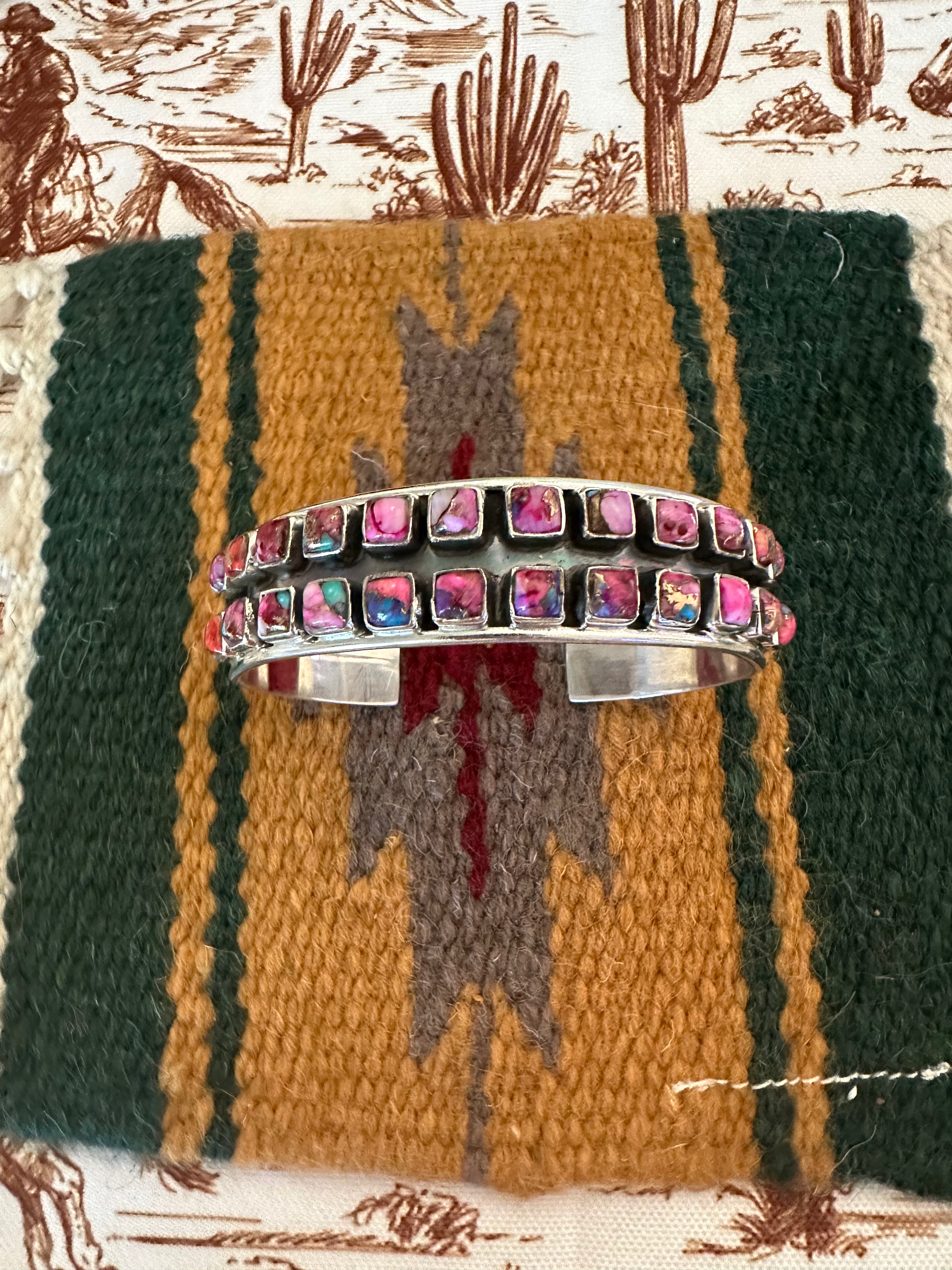 Handmade Sterling Silver & Pink Dream Mojave Adjustable Cuff Bracelet /