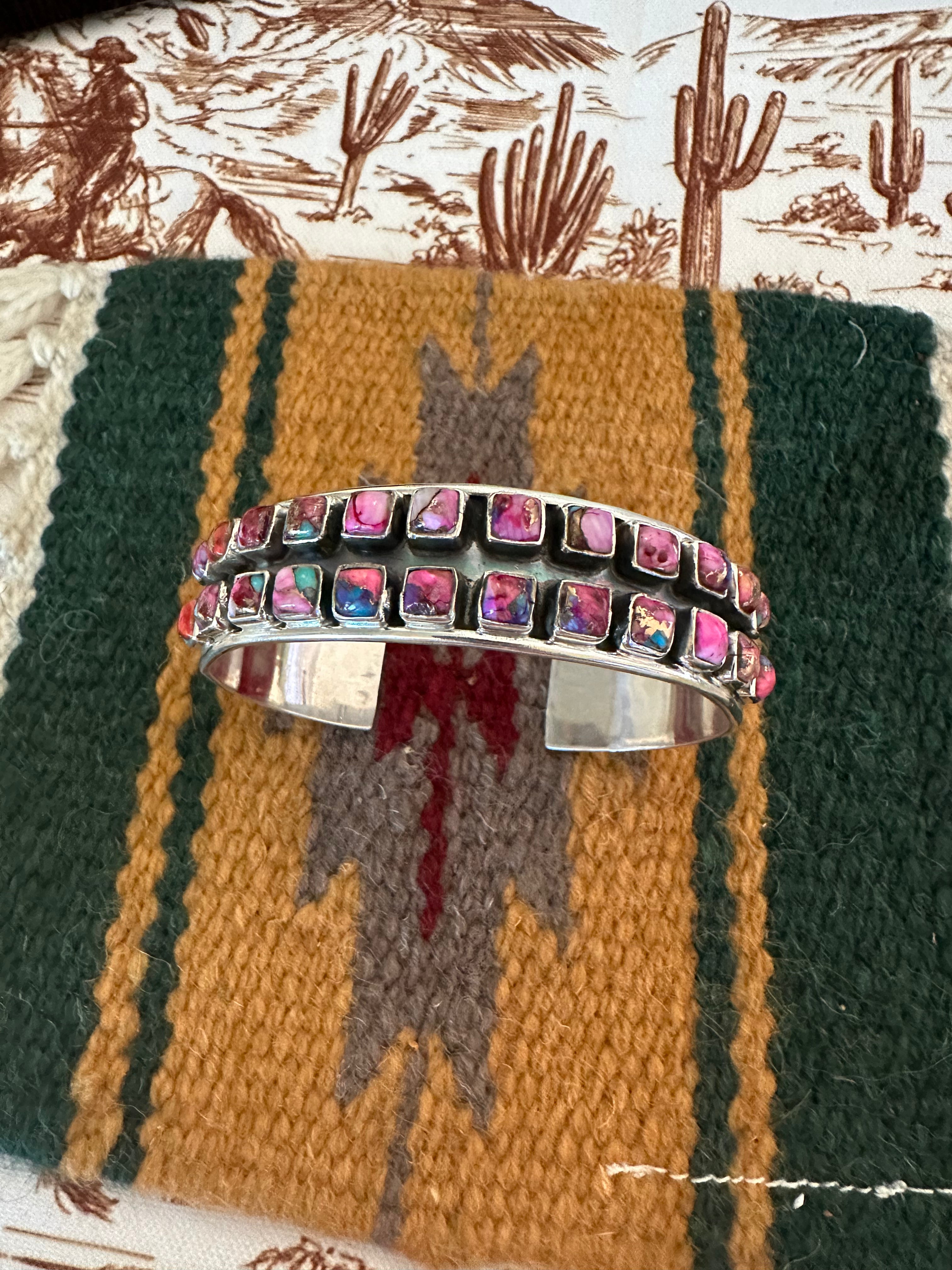 Handmade Sterling Silver & Pink Dream Mojave Adjustable Cuff Bracelet /