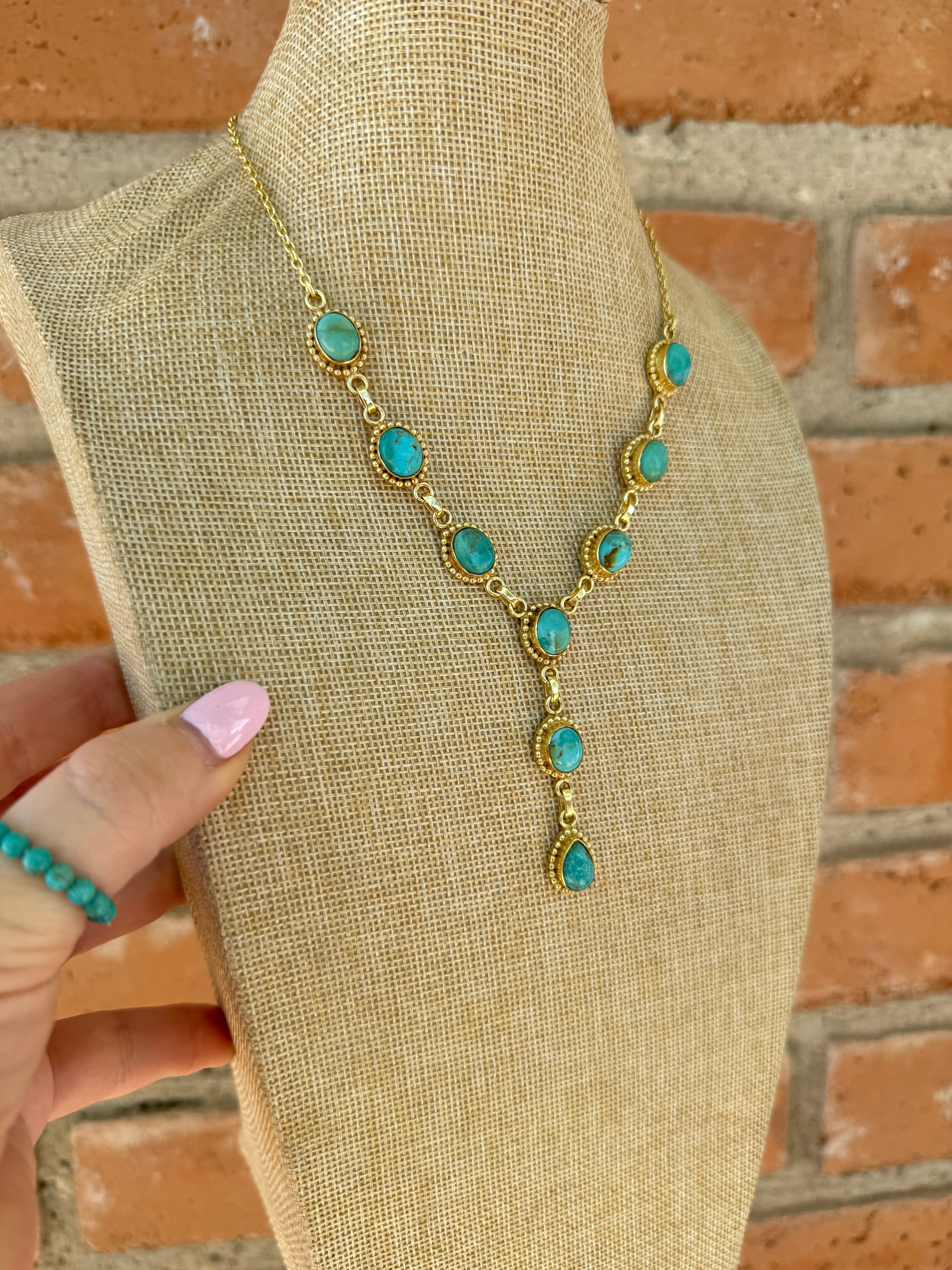“The Golden Collection” Handmade Turquoise Gold Plated Lariat Necklace