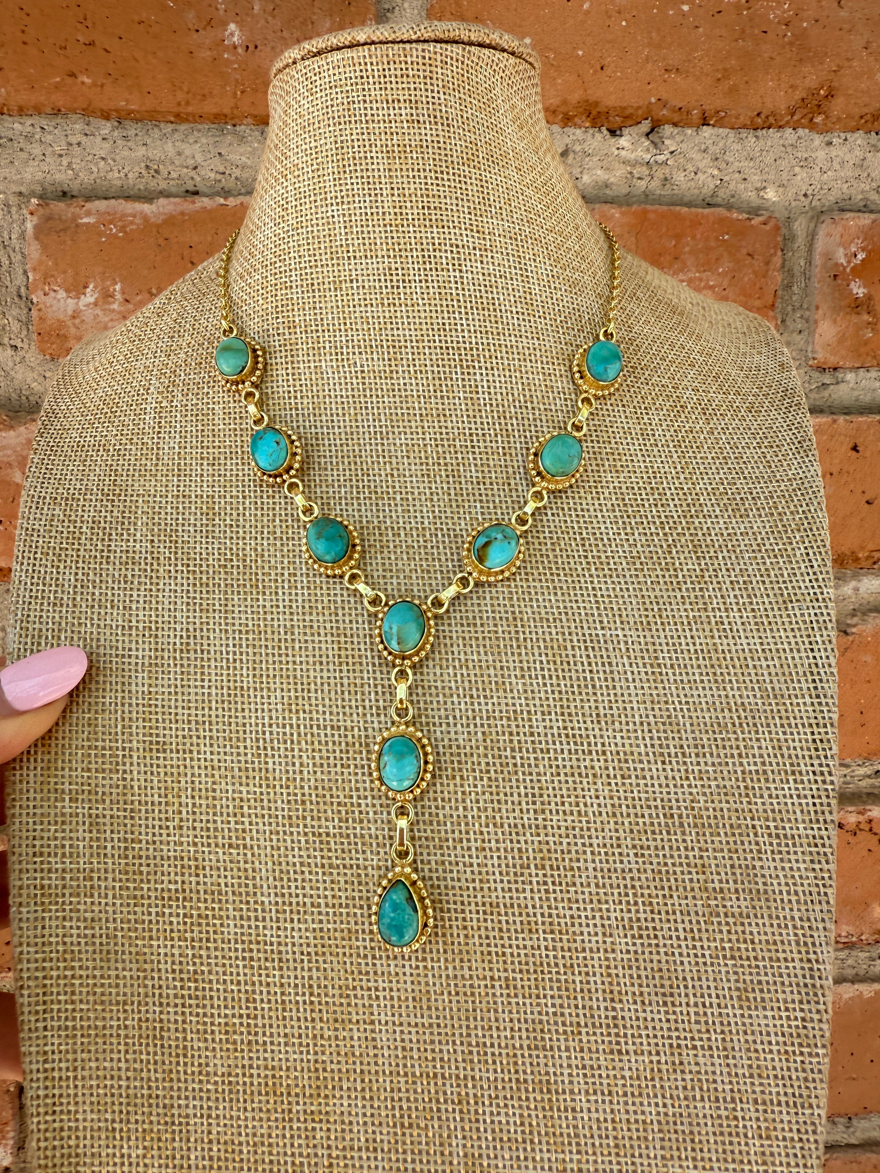 “The Golden Collection” Handmade Turquoise Gold Plated Lariat Necklace