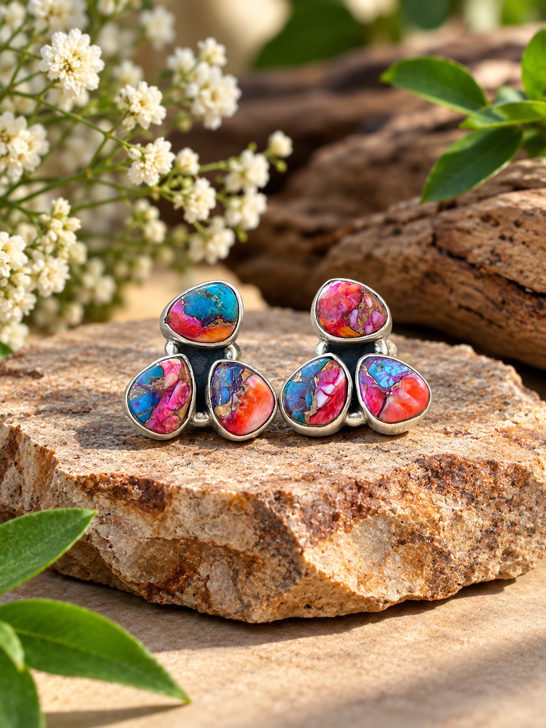 Handmade Sterling Silver Pink Dream post Studs Earrings Signed Nizhoni