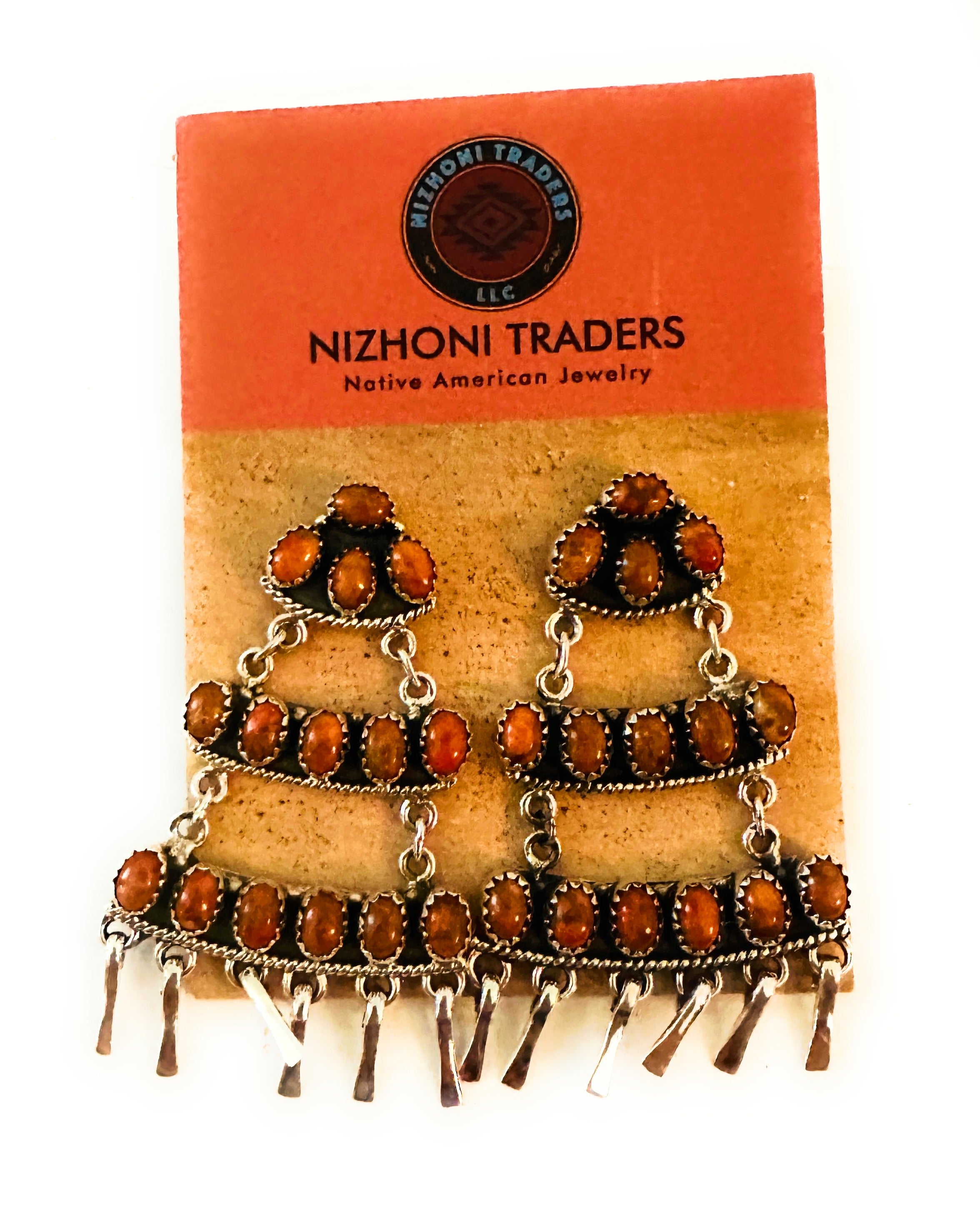 Handmade Orange Spiny & Sterling Silver Dangle Earrings Signed Nizhoni