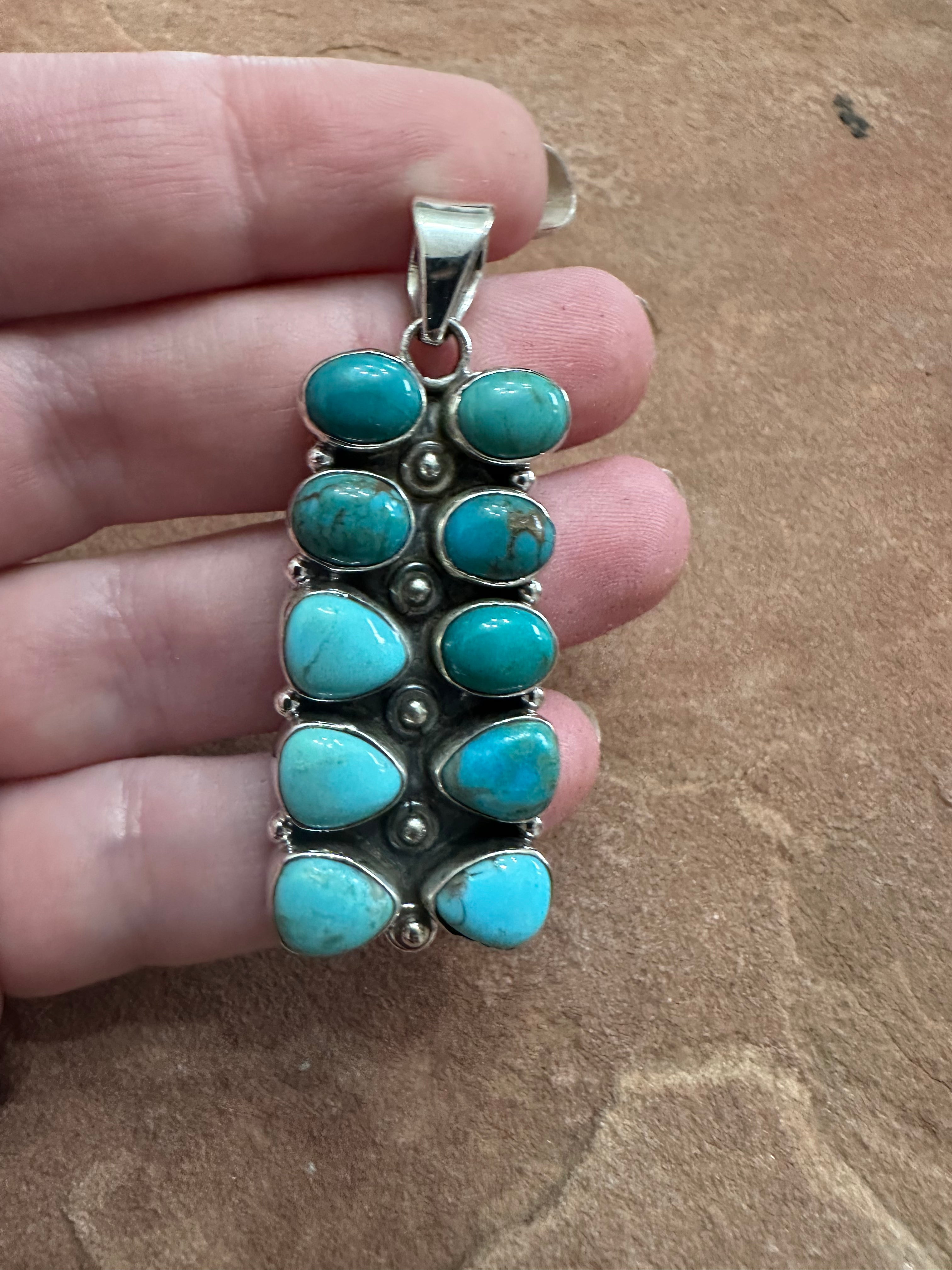 Beautiful Handmade Sterling Silver & Turquoise Cluster Pendant