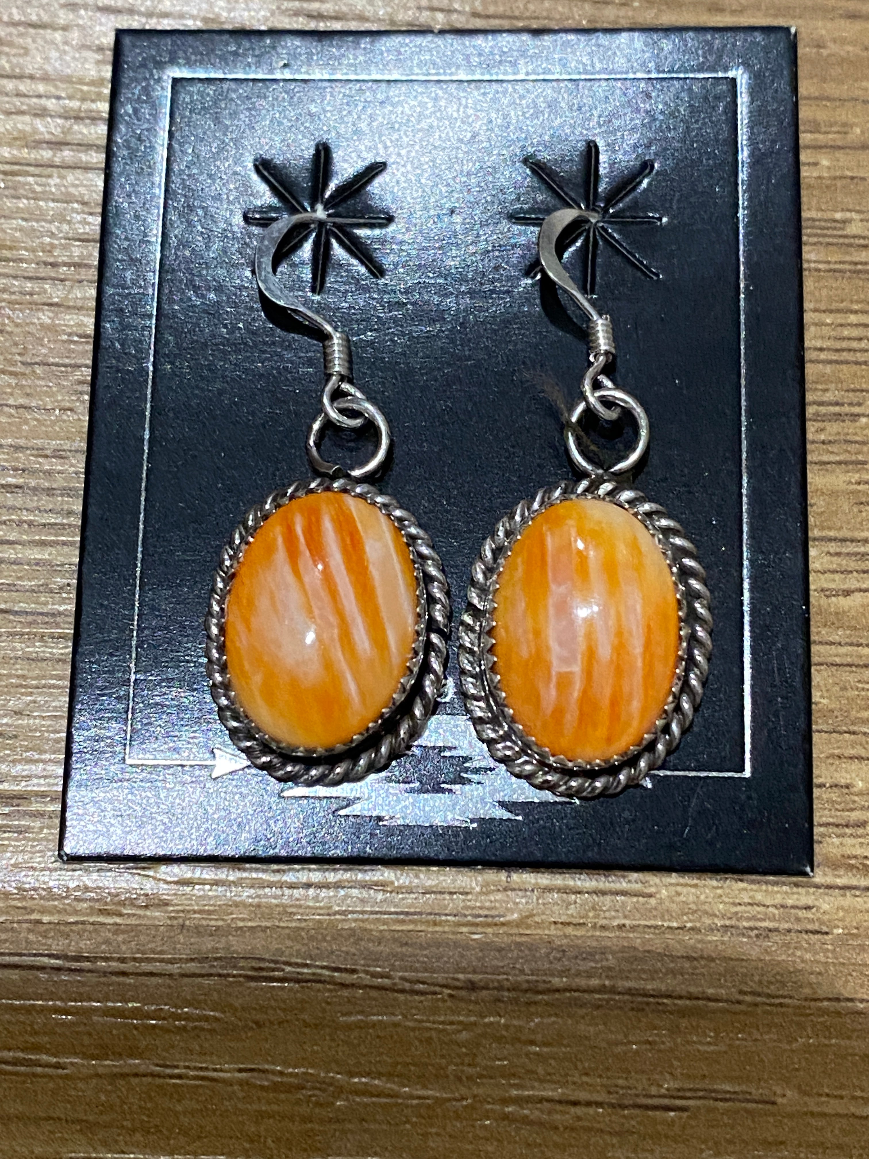 Navajo Orange Spiny & Sterling Silver Dangle Earrings