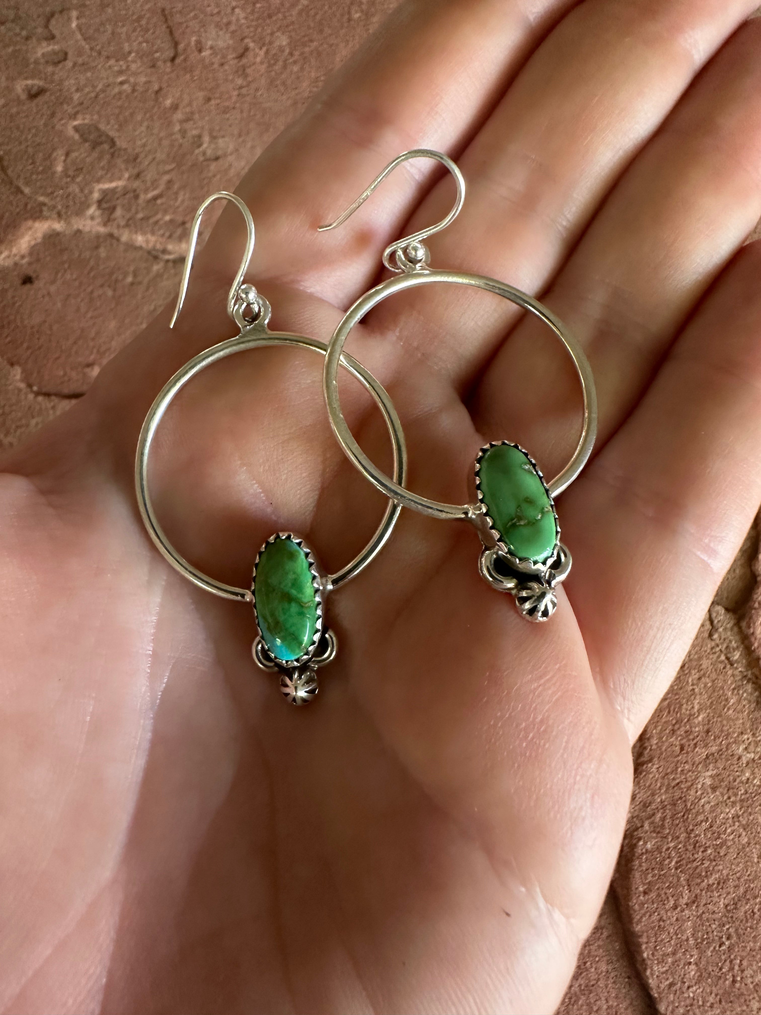 Handmade Sonoran Turquoise and Sterling Silver Hoop Earrings MORE GREENS