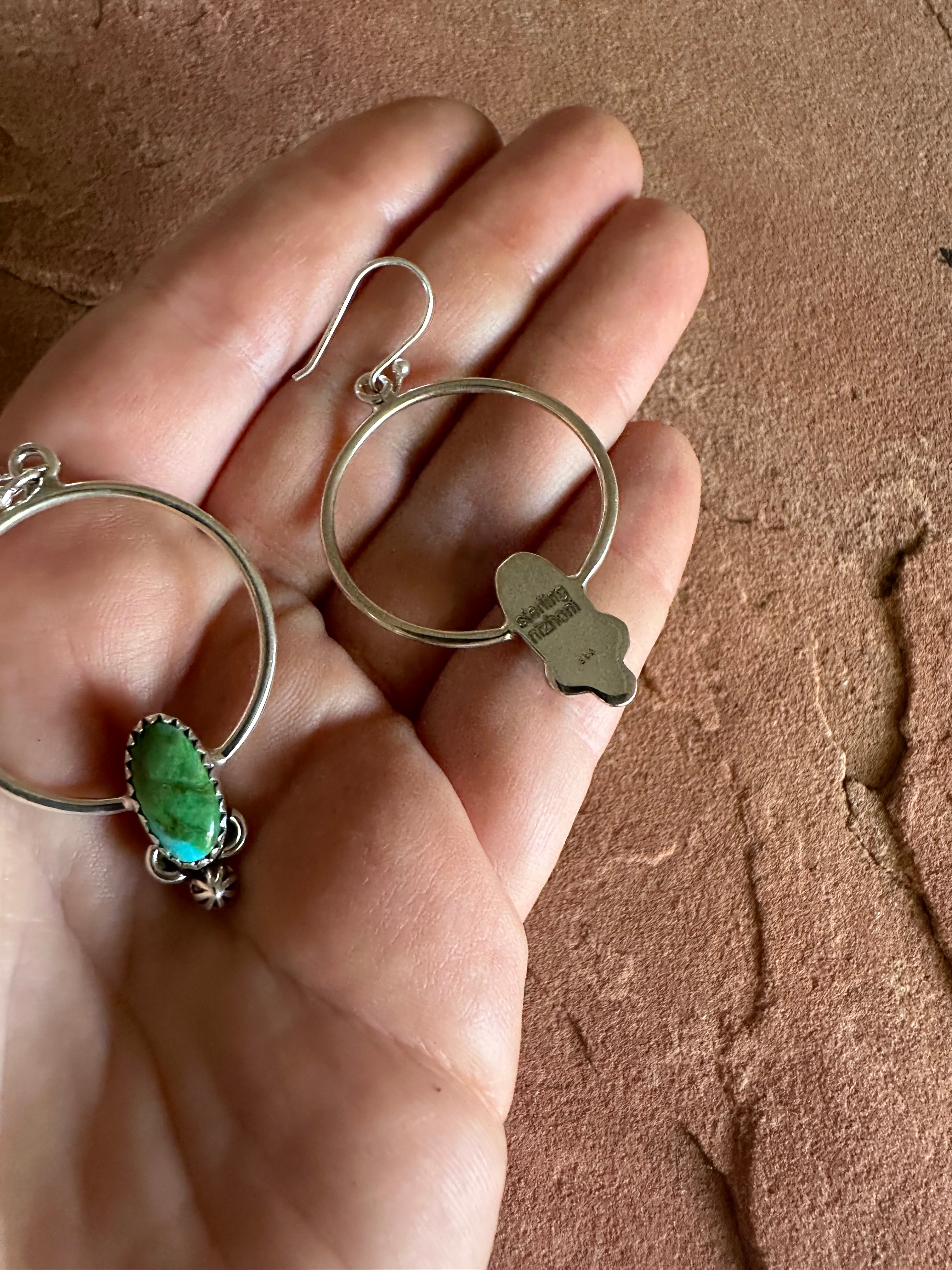 Handmade Sonoran Turquoise and Sterling Silver Hoop Earrings MORE GREENS