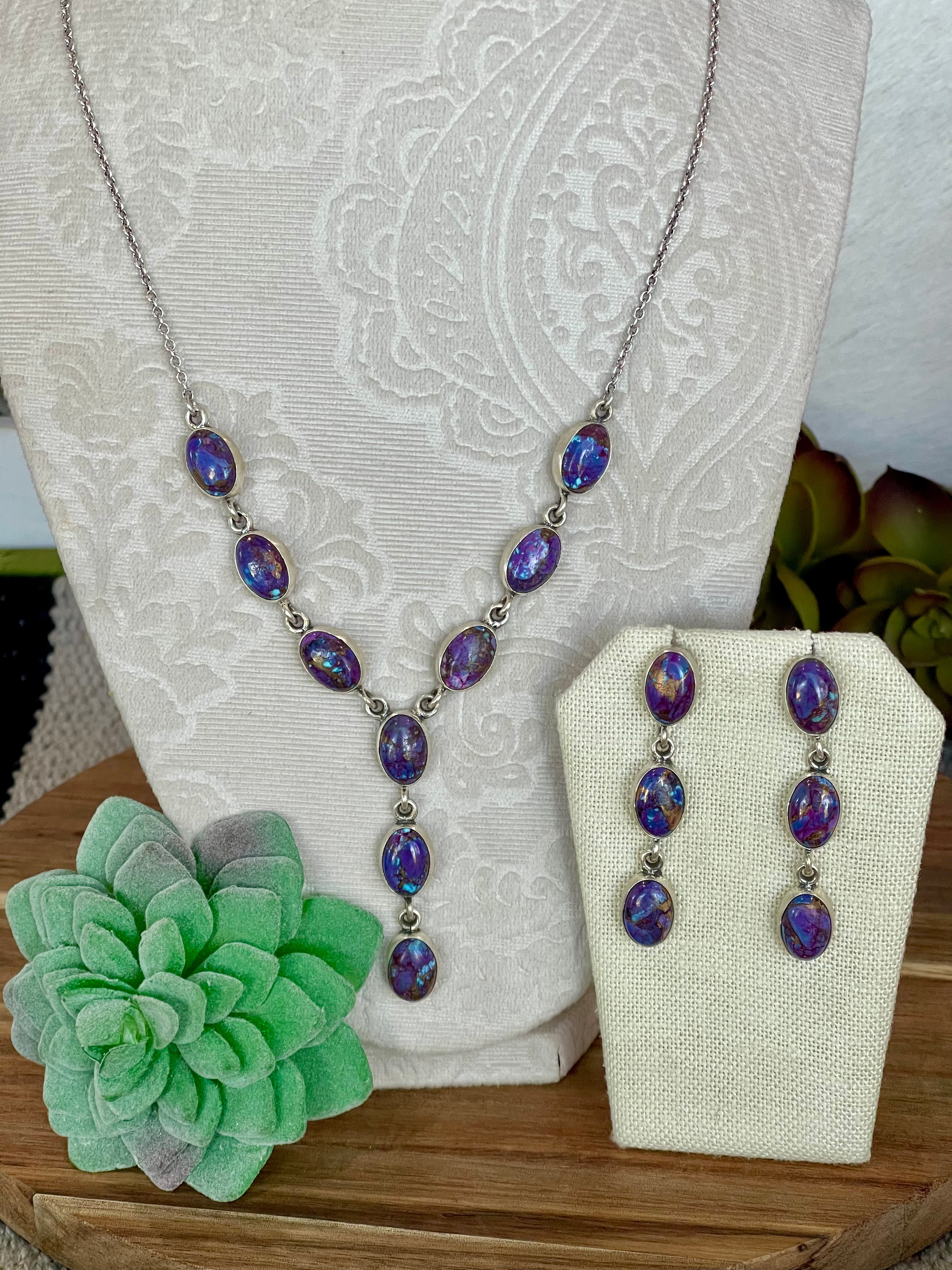 Handmade Sterling Silver & Purple Dream Necklace & Earrings Set Signed Nizhoni