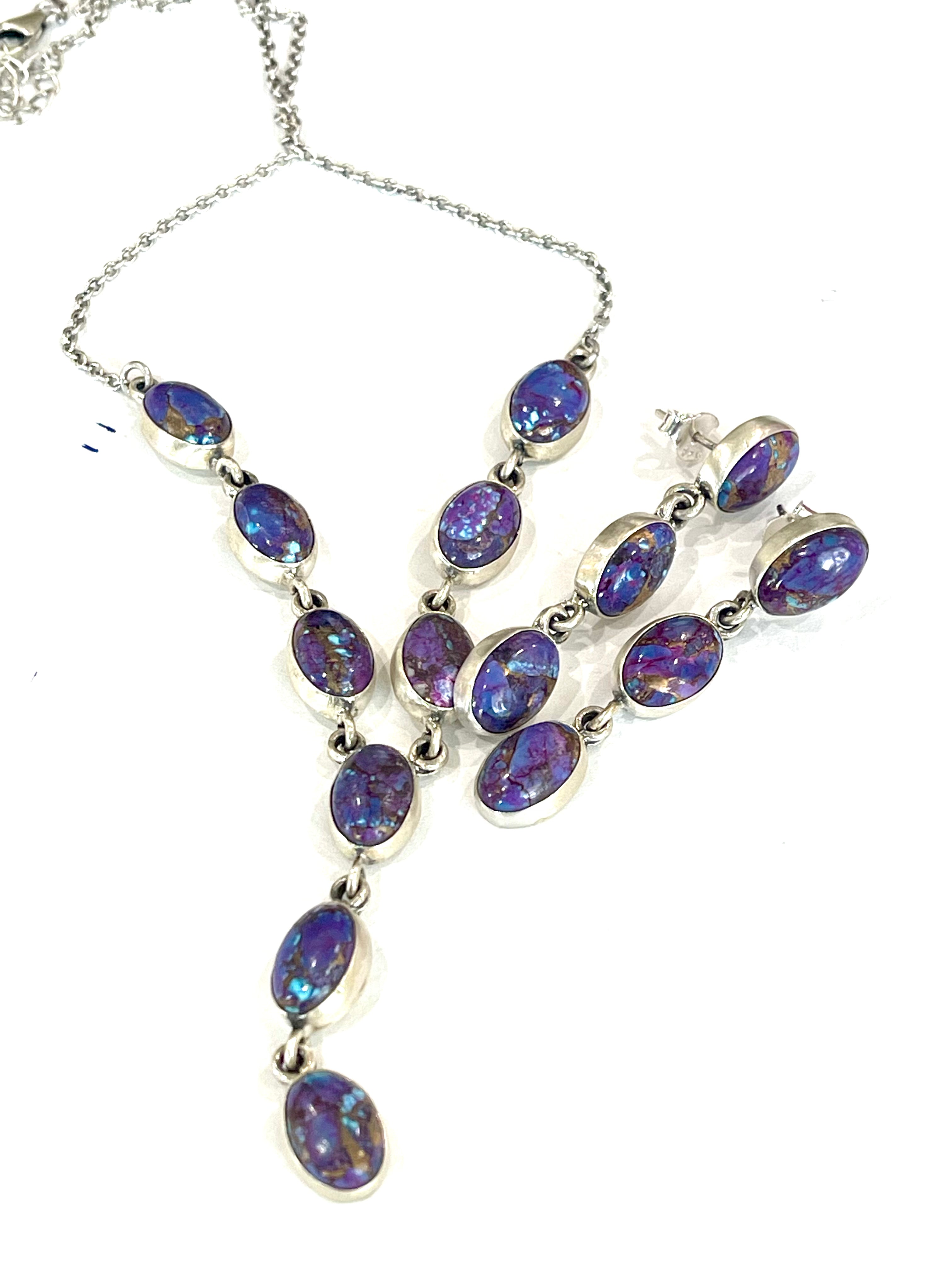 Handmade Sterling Silver & Purple Dream Necklace & Earrings Set Signed Nizhoni