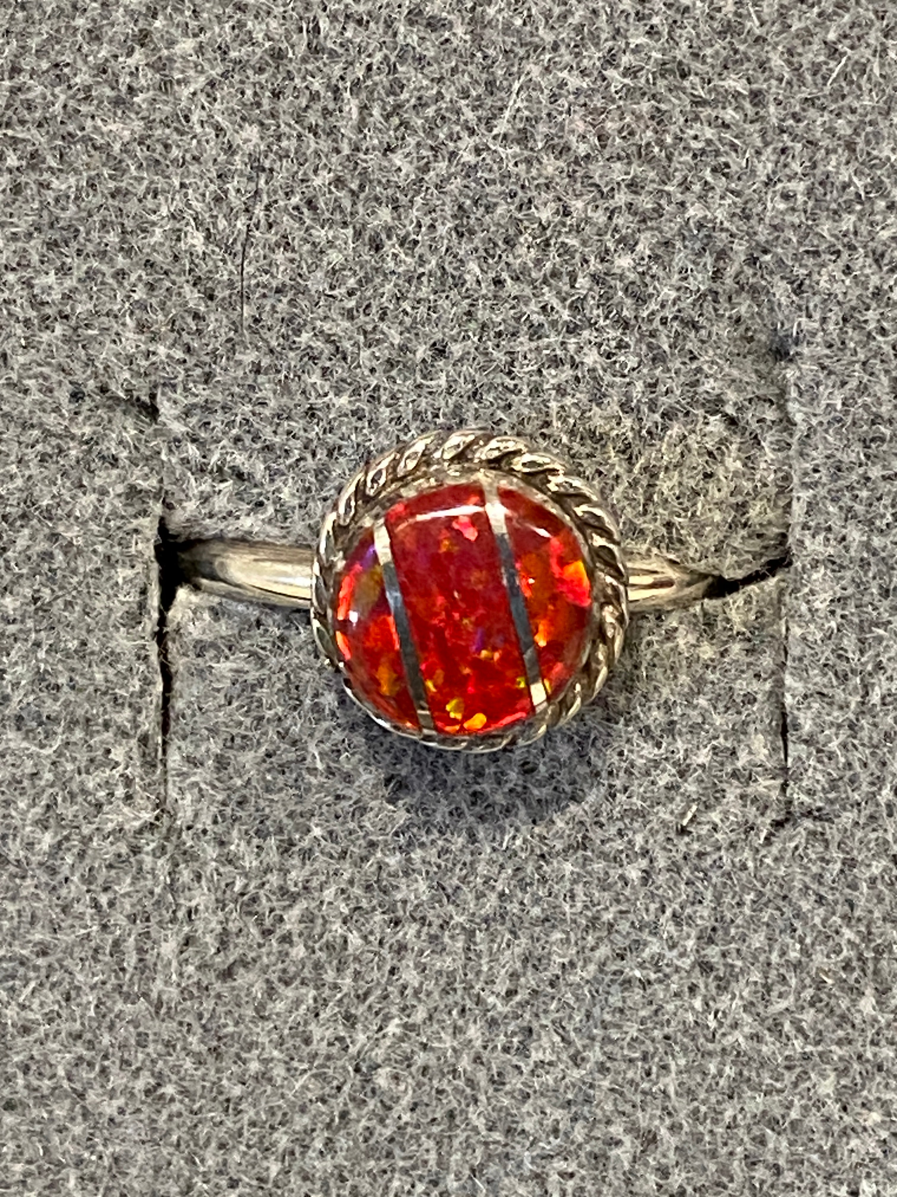 Navajo Sterling Silver Red Fire Opal Ring Size 6