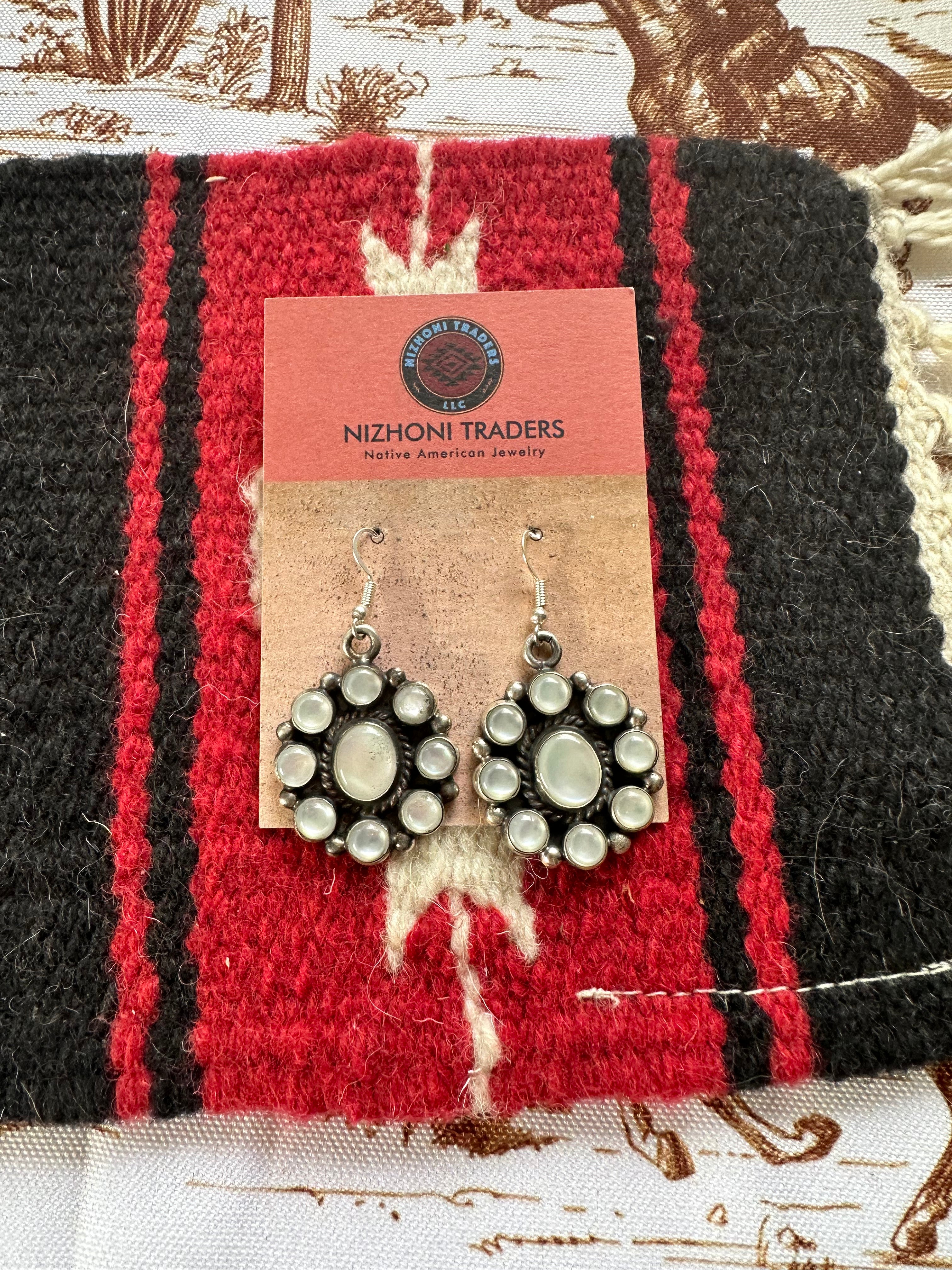 Navajo Mother of Pearl & Sterling Silver Dangle Earrings