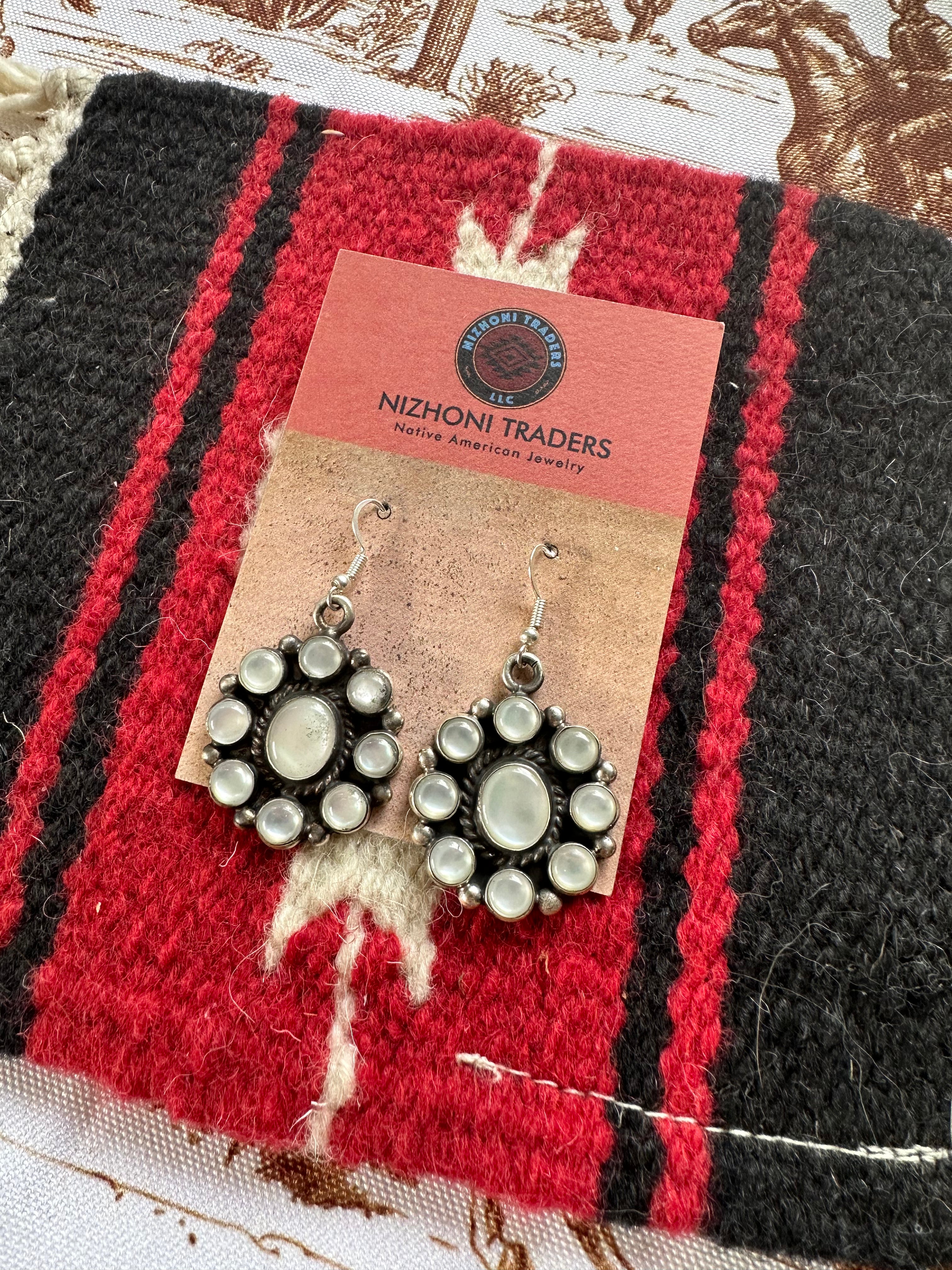 Navajo Mother of Pearl & Sterling Silver Dangle Earrings