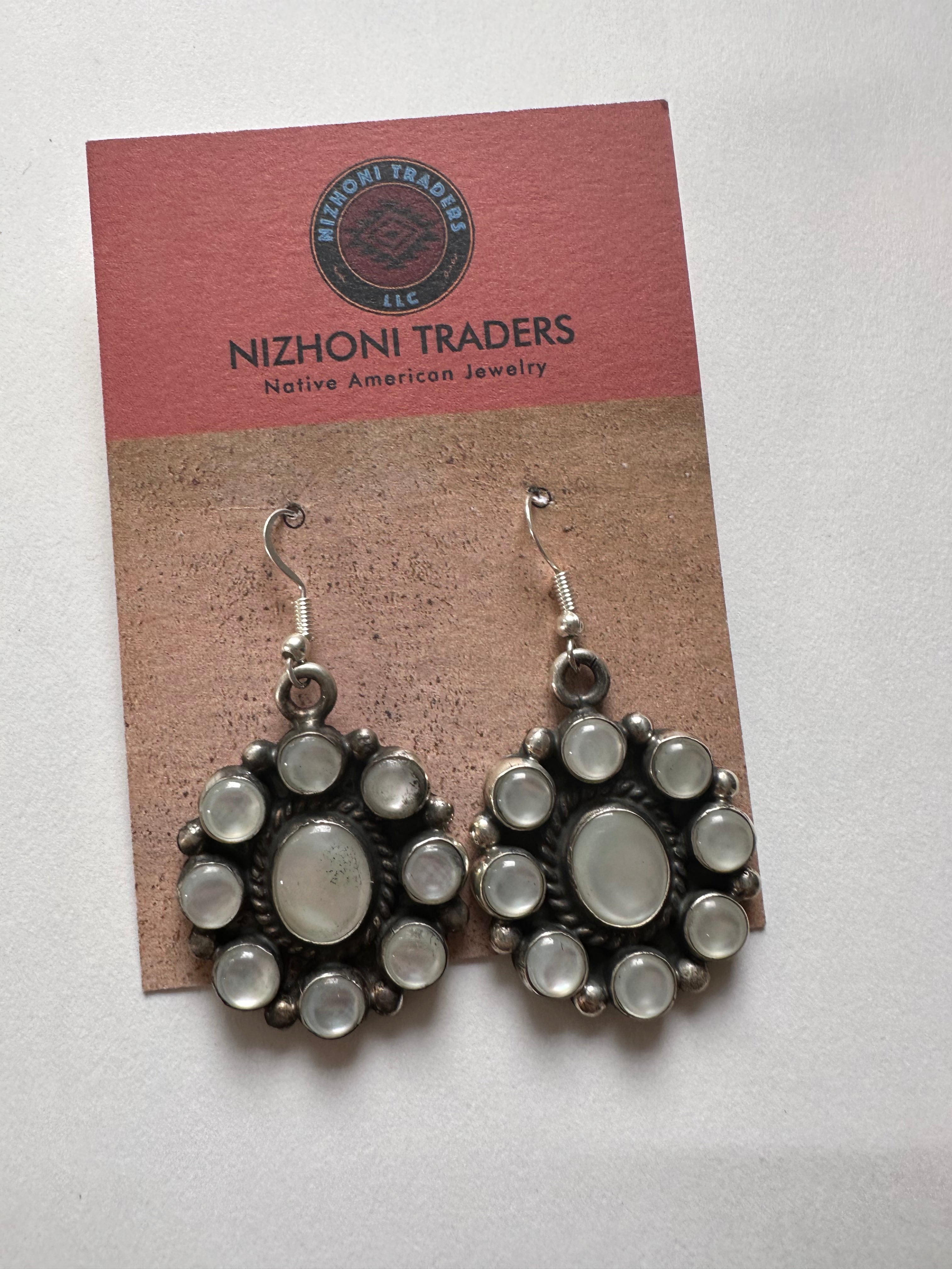 Navajo Mother of Pearl & Sterling Silver Dangle Earrings