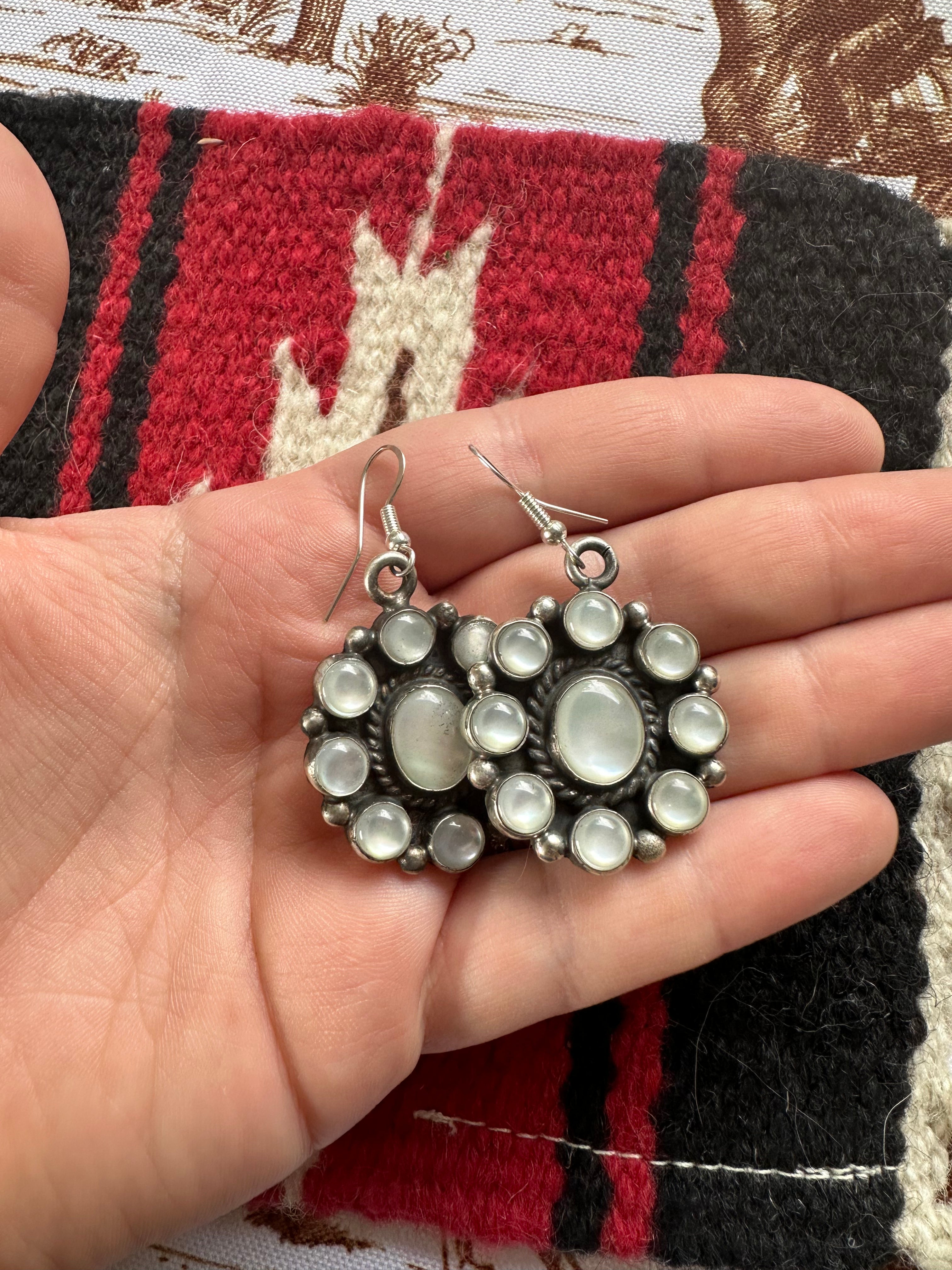 Navajo Mother of Pearl & Sterling Silver Dangle Earrings